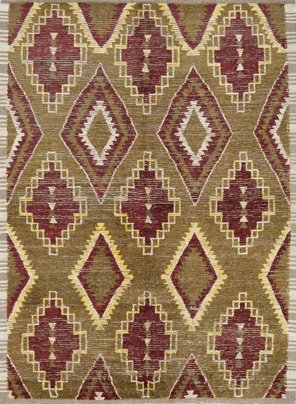 6x9 Ft Brown & Red Moroccan Rug - Hand Knotted Tribal Design