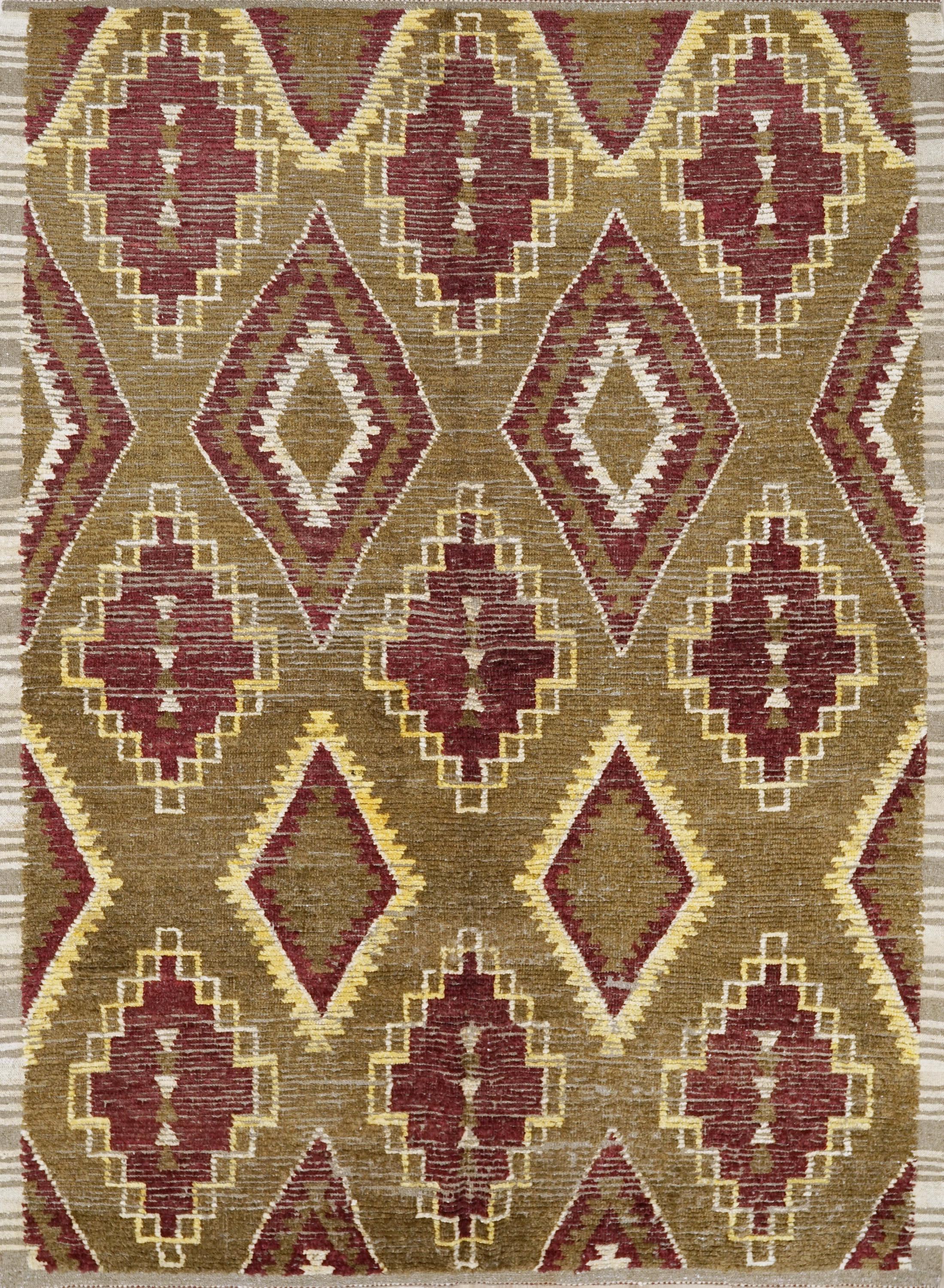 6x9 Ft Brown & Red Moroccan Rug - Hand Knotted Tribal Design