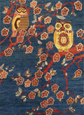 6x9 Ft Blue Owl Rug - Hand Knotted Wool Gabbeh Rug