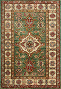 3x4 Ft Green Kazak Rug - Afghan Wool Handmade Area Rug