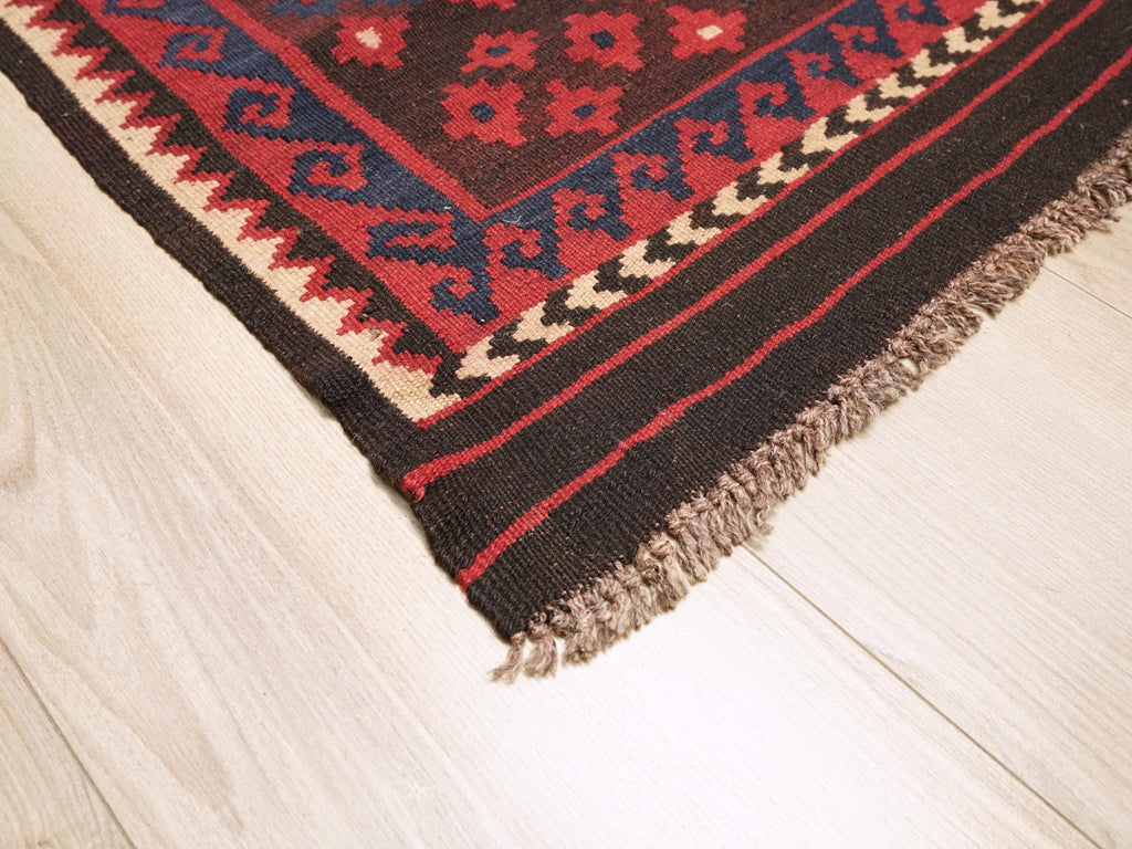 10x14 Ft Dark Red Maimana Kilim Rug - Vintage Afghan Flat Weave