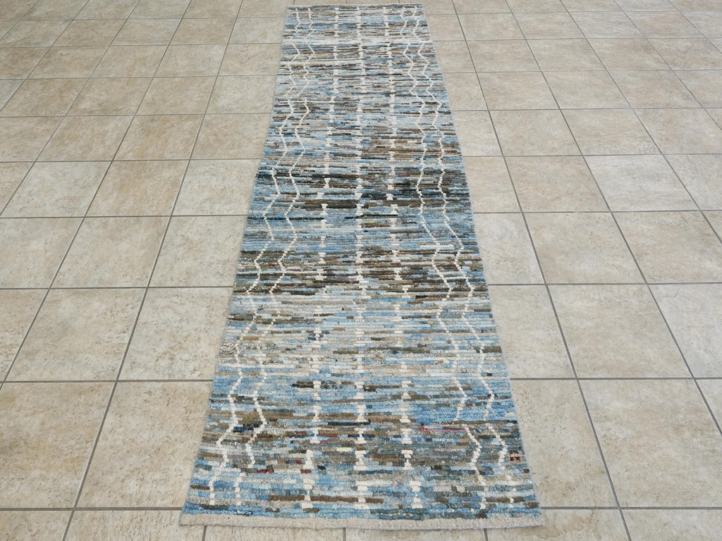 10 Ft Handmade Wool Moroccan Runner Rug - Afghan Rug