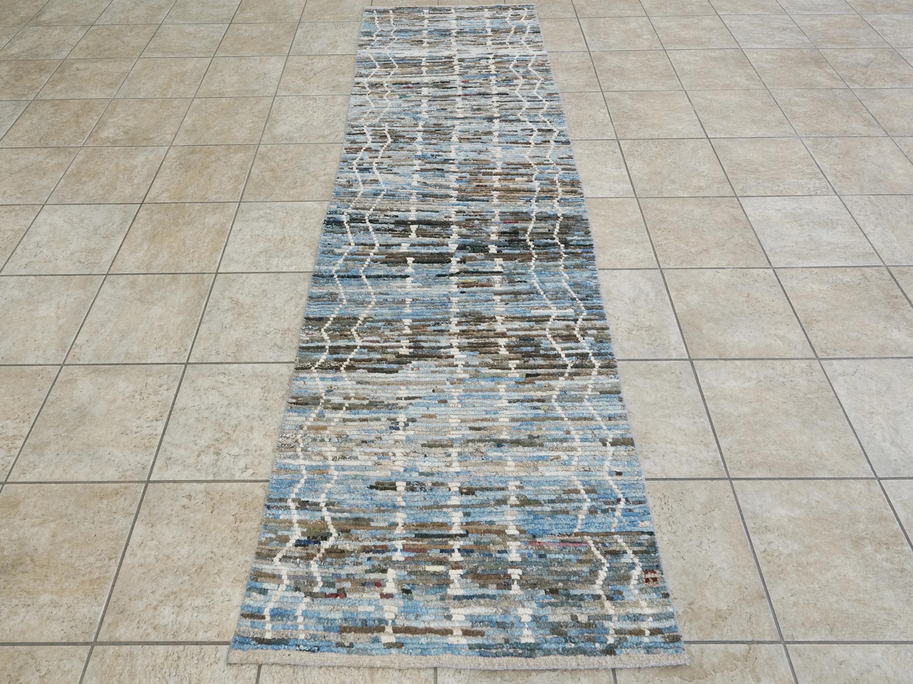 10 Ft Handmade Wool Moroccan Runner Rug - Afghan Rug