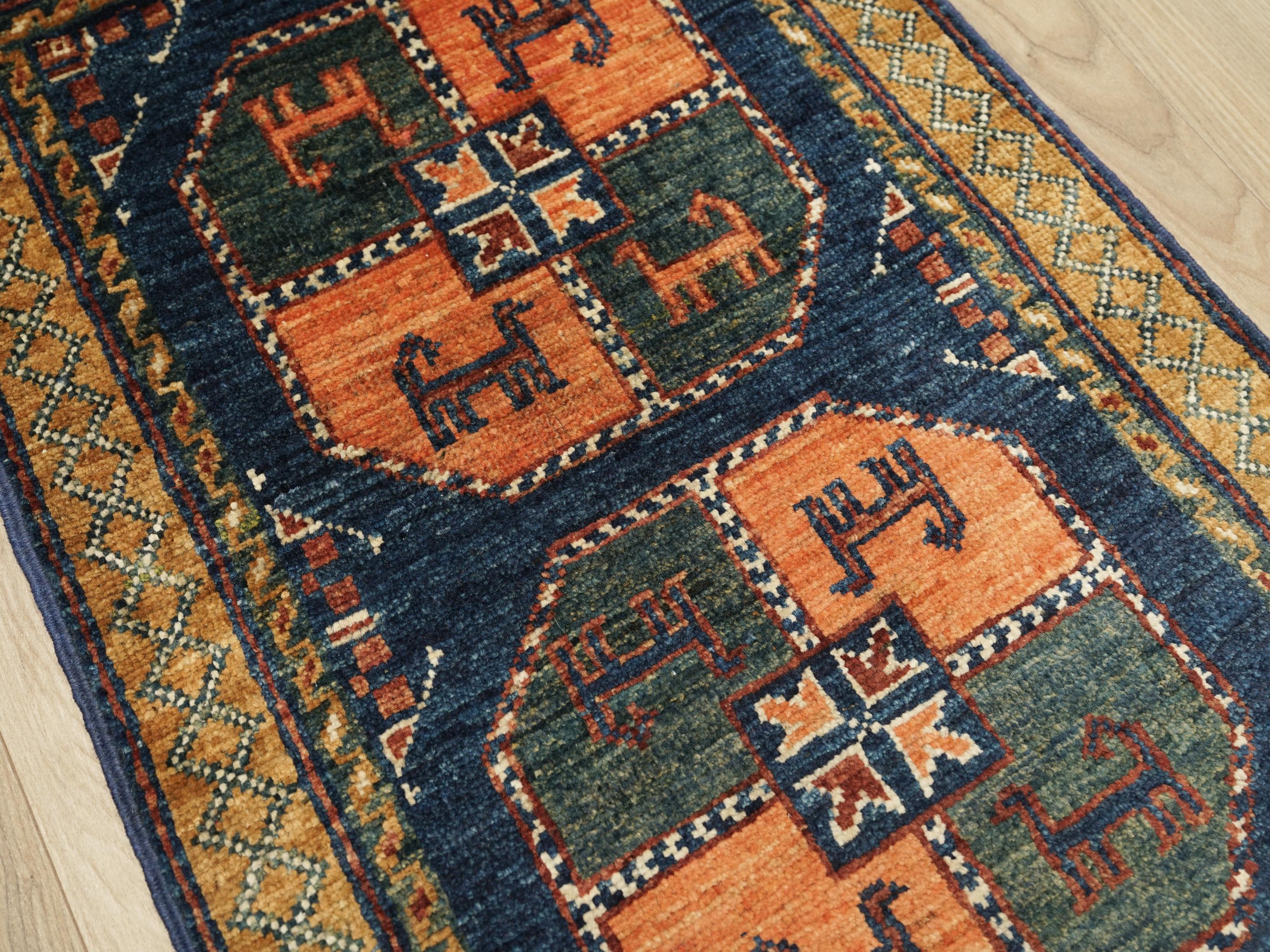 2x3 Ft Blue Ersari Rug - Afghan Tribal Area Rug