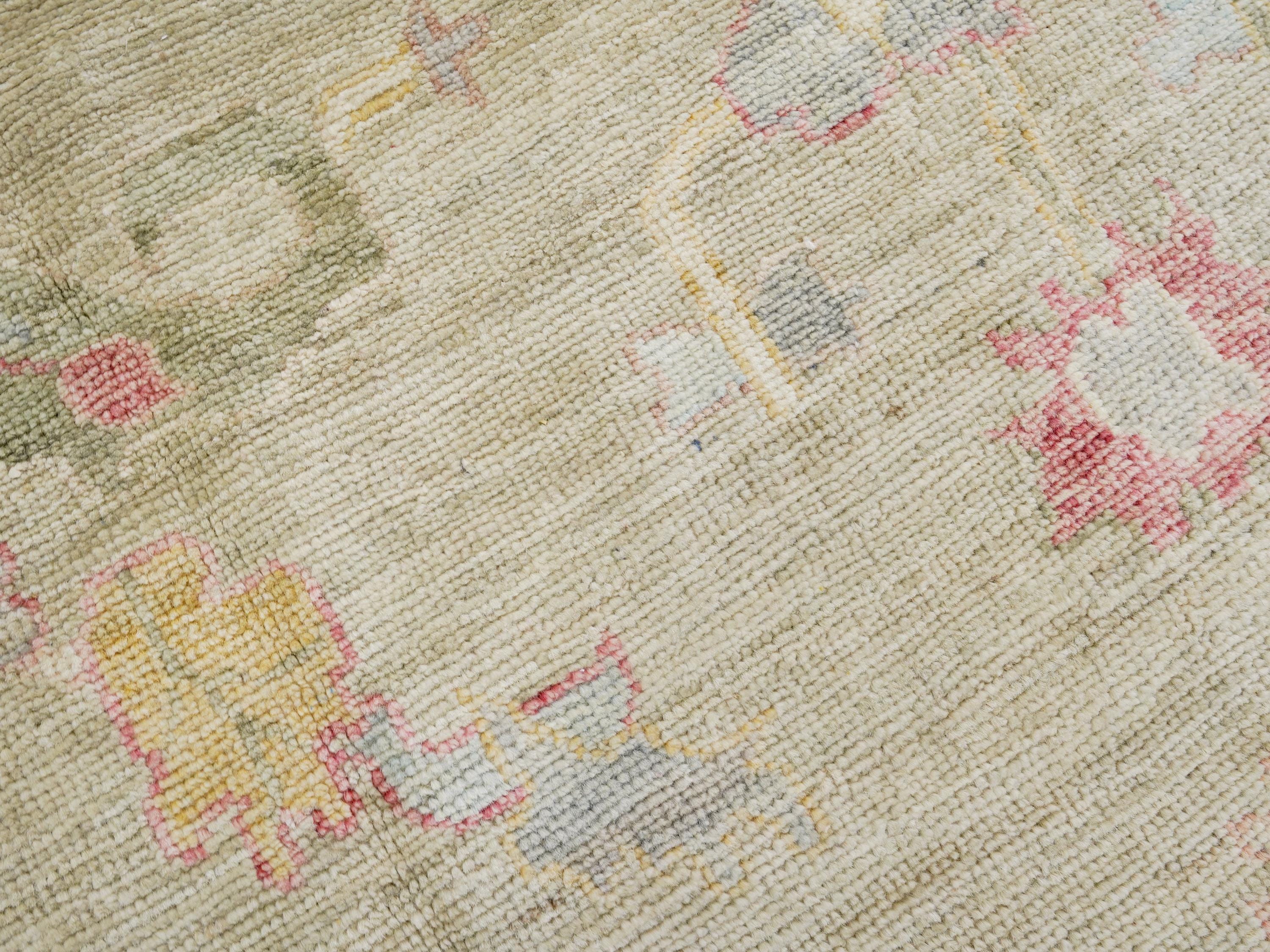 8x10 Ft Light Brown Oushak Rug - Hand Knotted Oriental Rug - Floral Design