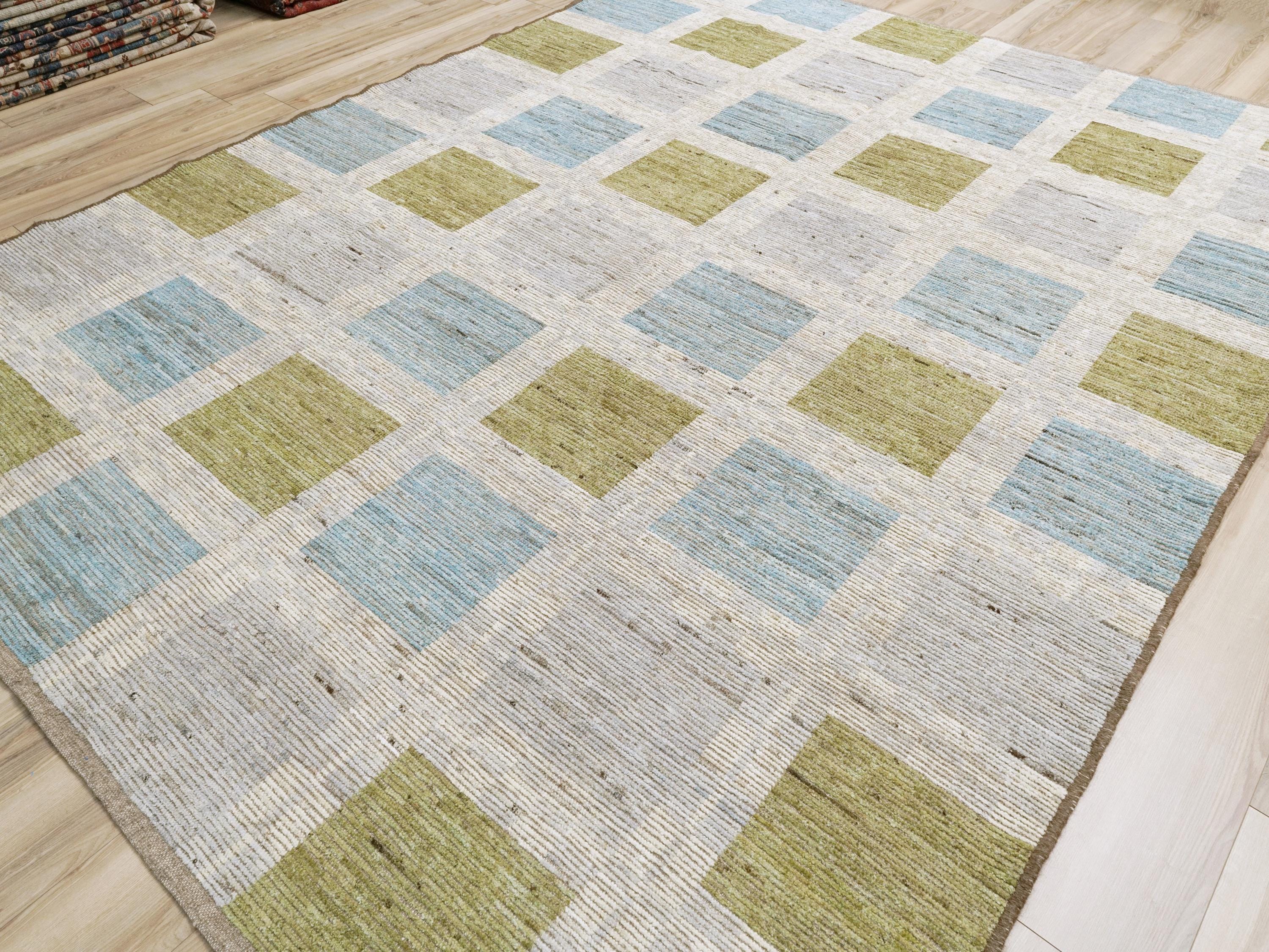 Hand Knotted Moroccan Wool Rug – 9x12 Blue Green Area Rug