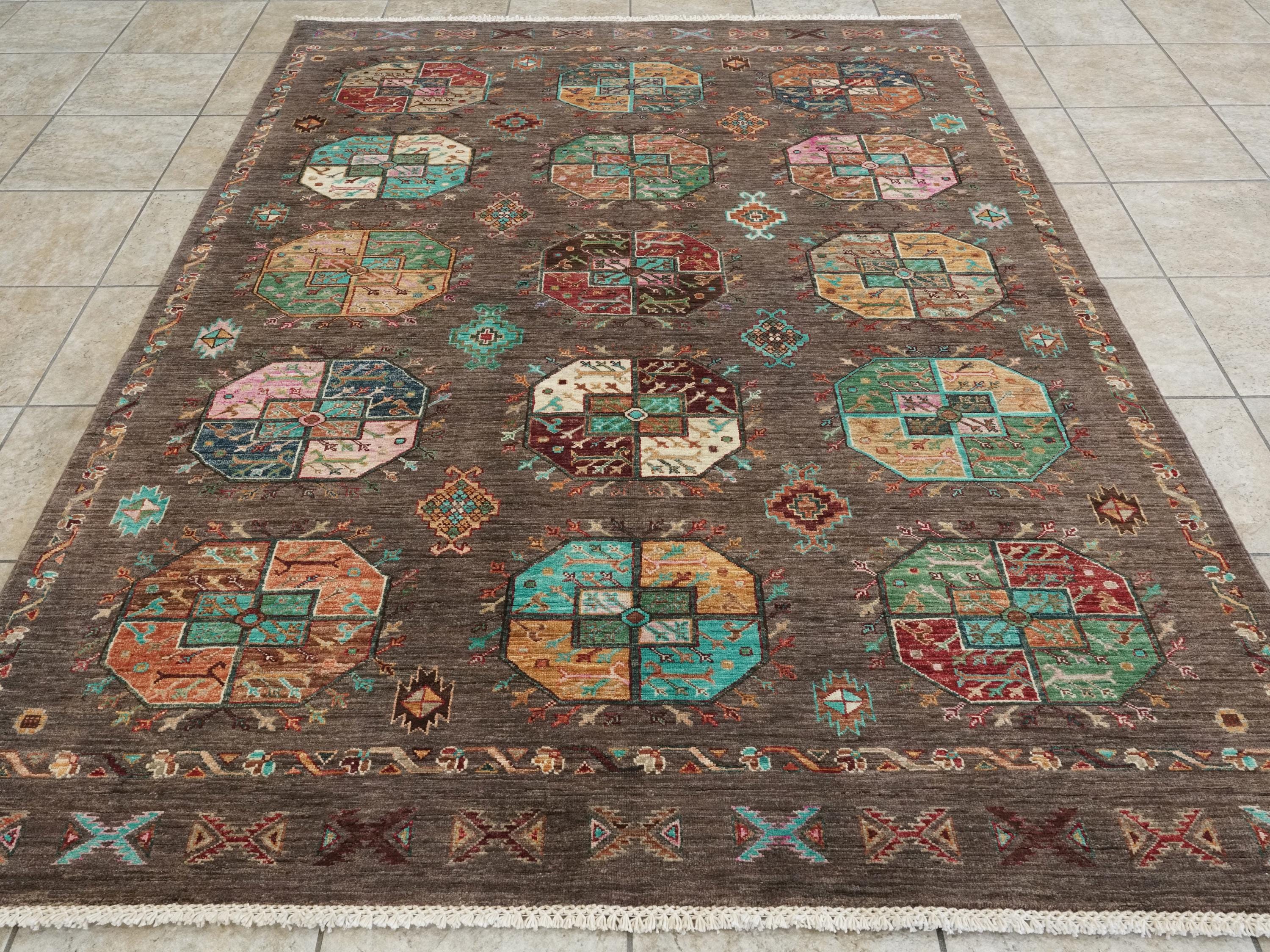 6x8 Ft Hand Knotted Ersari Rug - Brown Afghan Wool Rug