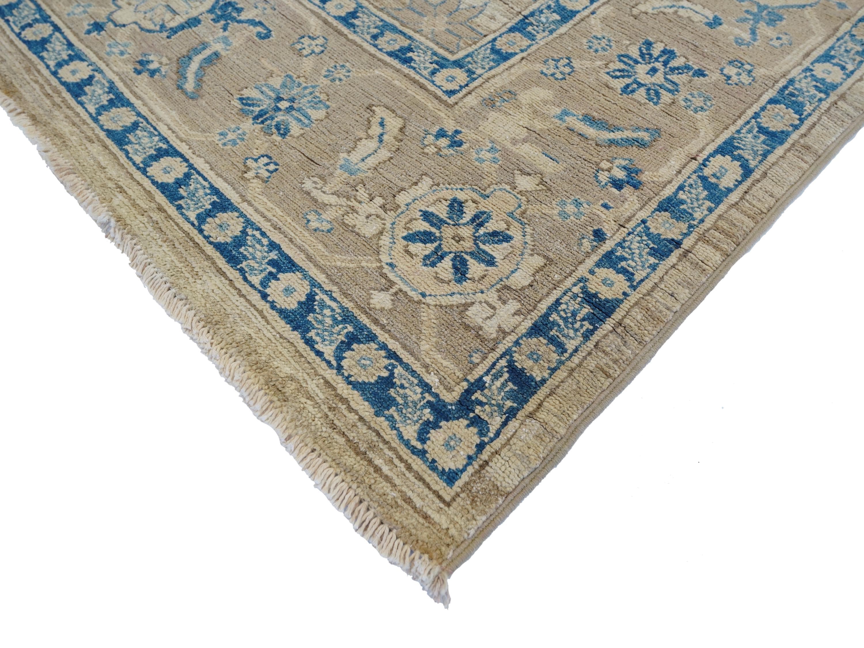 6x10 Ft Antique Heriz Rug - Beige & Blue Persian Rug
