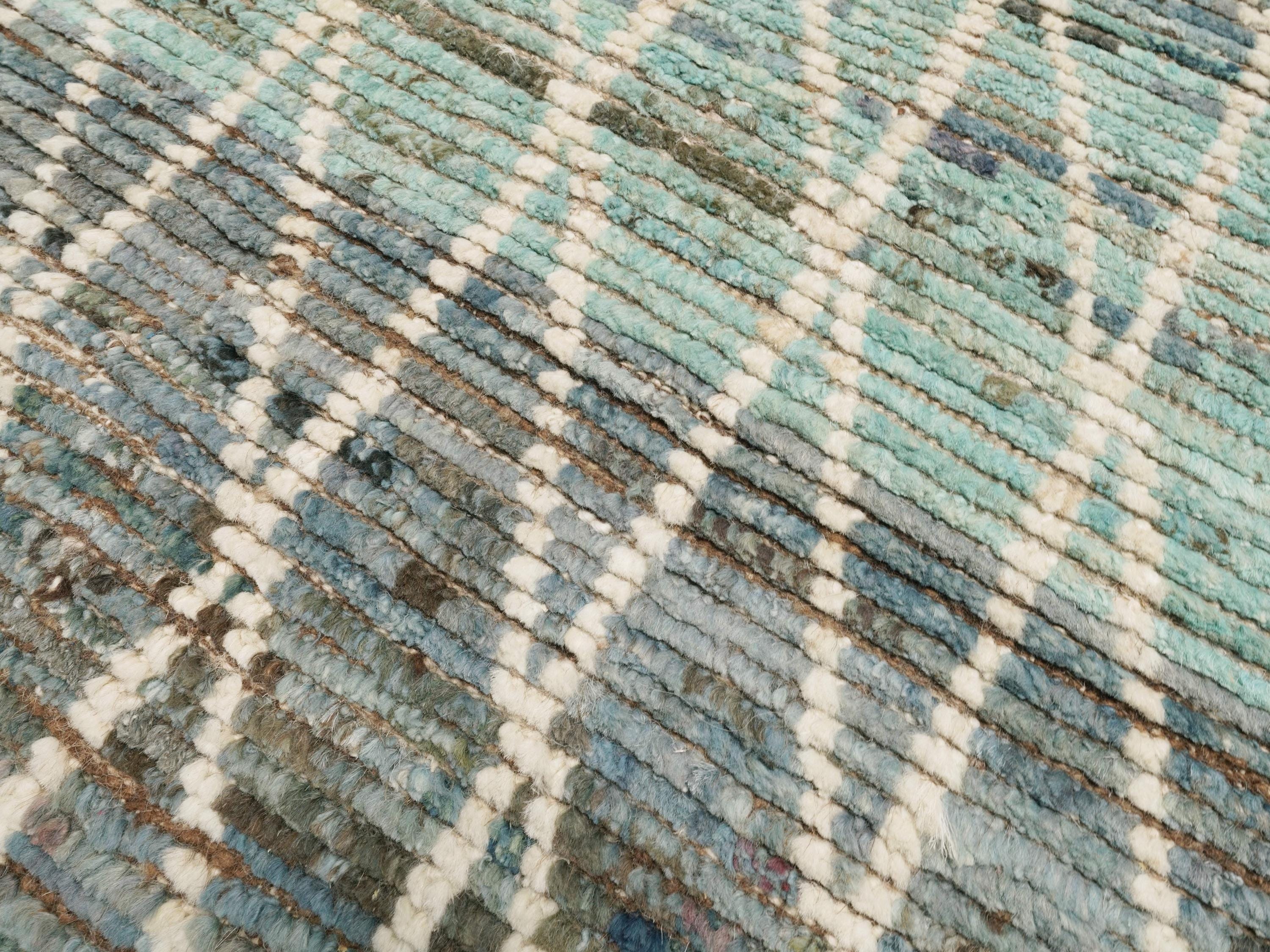 3x5 Ft Blue Moroccan Wool Rug - Hand Knotted Area Rug