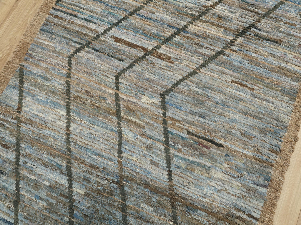 10 Ft Blue Moroccan Runner Rug - Afghan Handmade Wool Rug