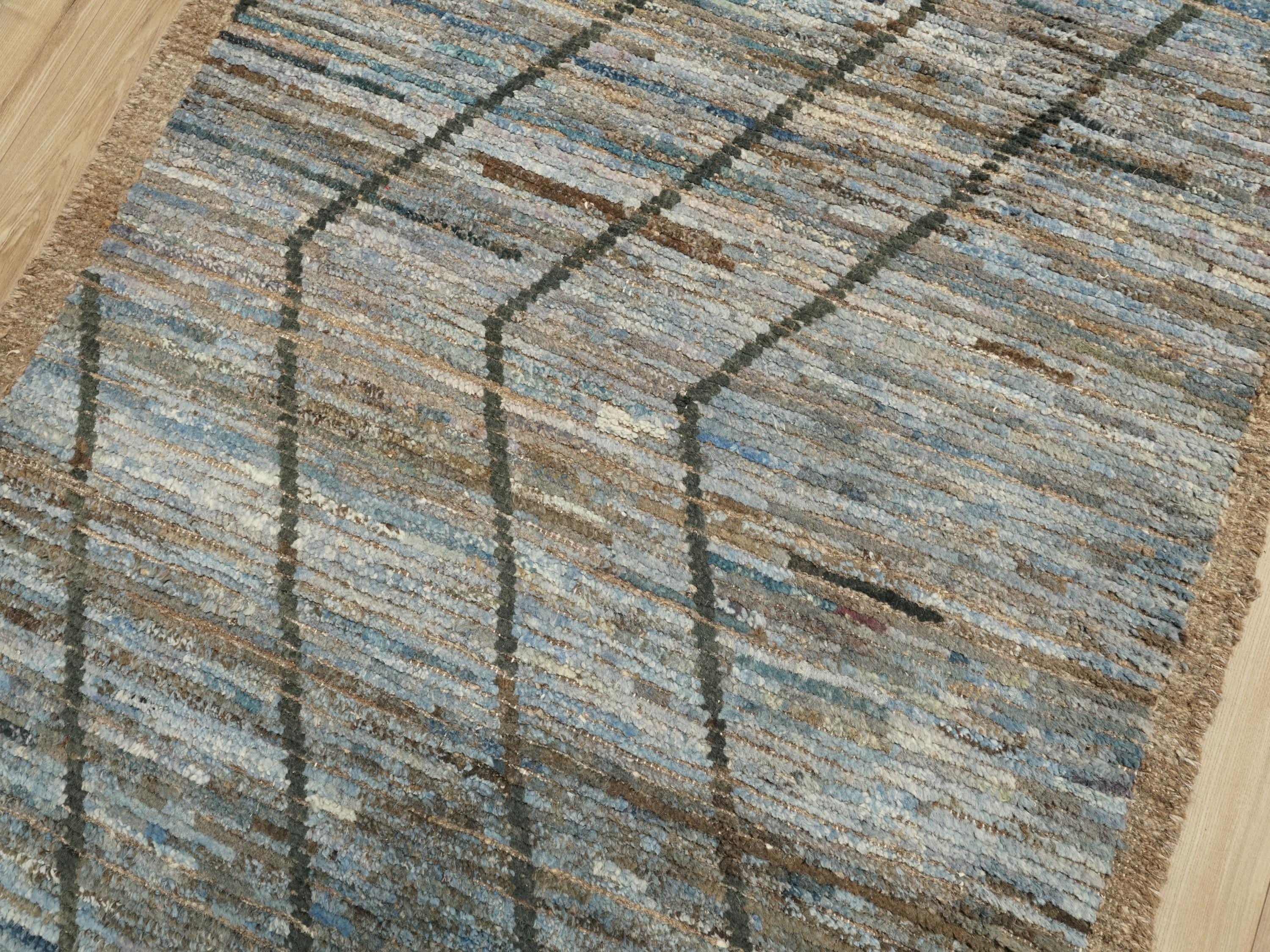 10 Ft Blue Moroccan Runner Rug - Afghan Handmade Wool Rug