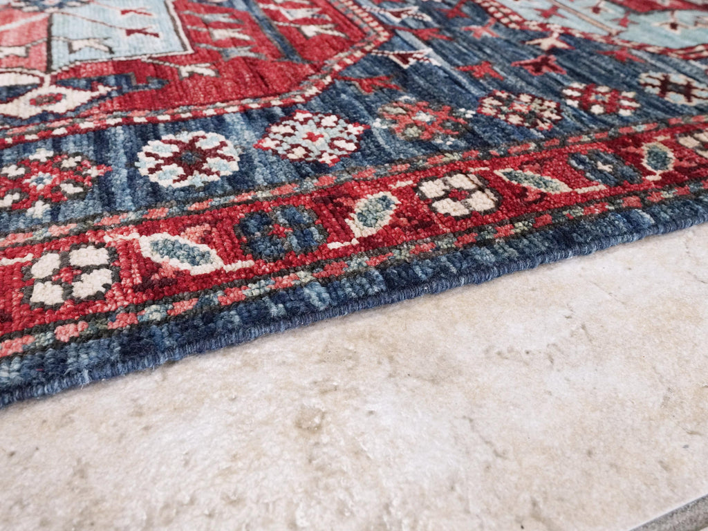 14 Ft Blue Ersari Runner Rug - Traditional Wool Hallway Rug - Turkmen Design