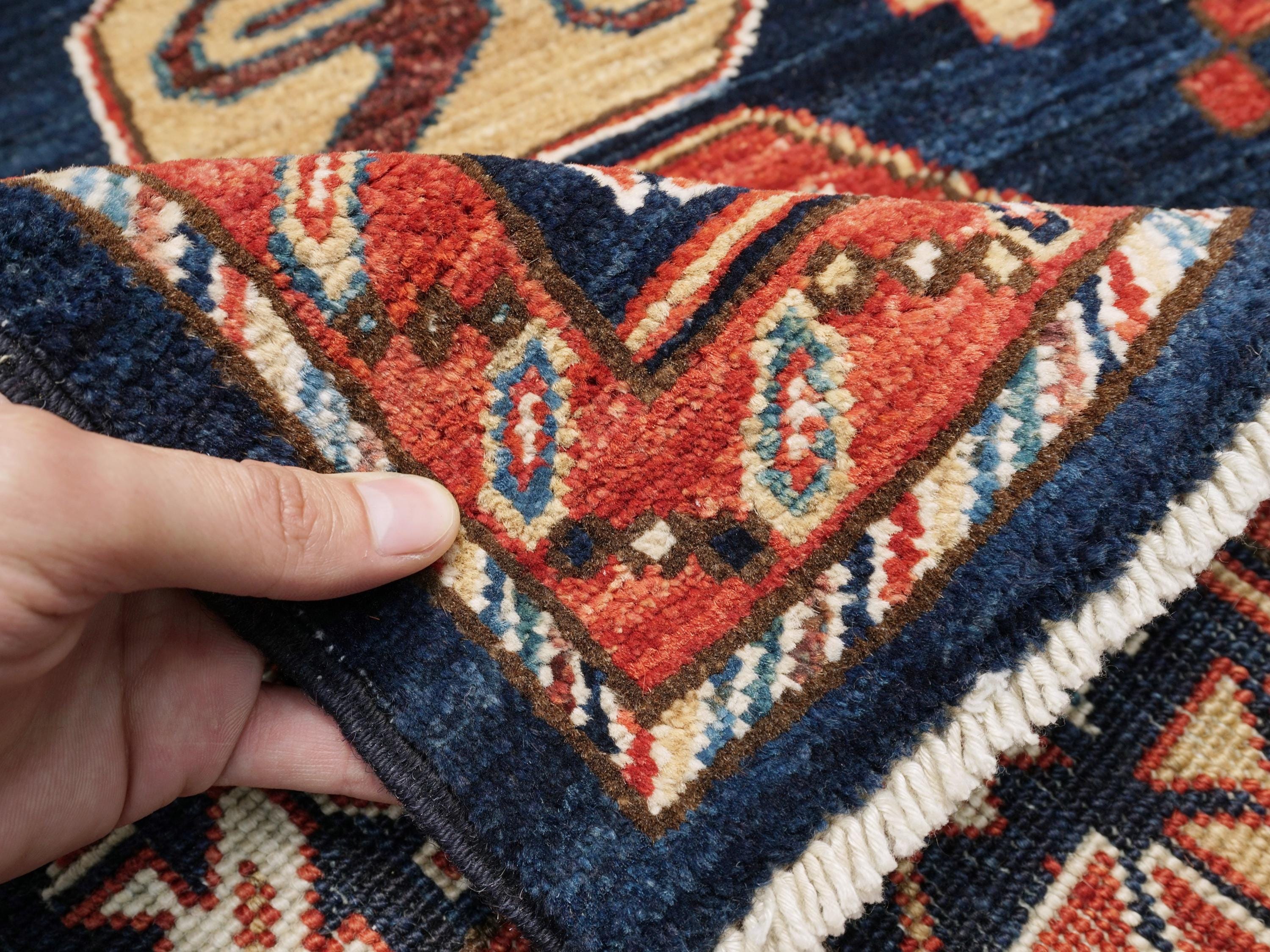 6x9 Ft Blue Heriz Rug - Hand Knotted Afghan Wool Rug