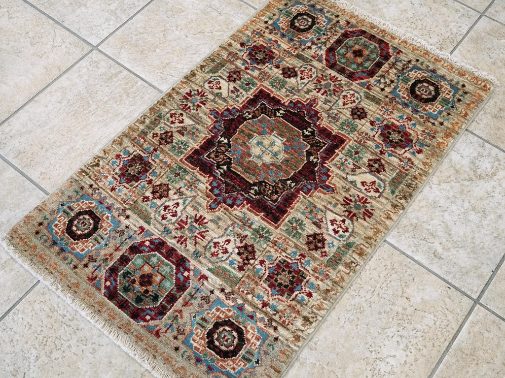 2x3 Ft Beige Mamluk Rug - Oriental Accent Rug
