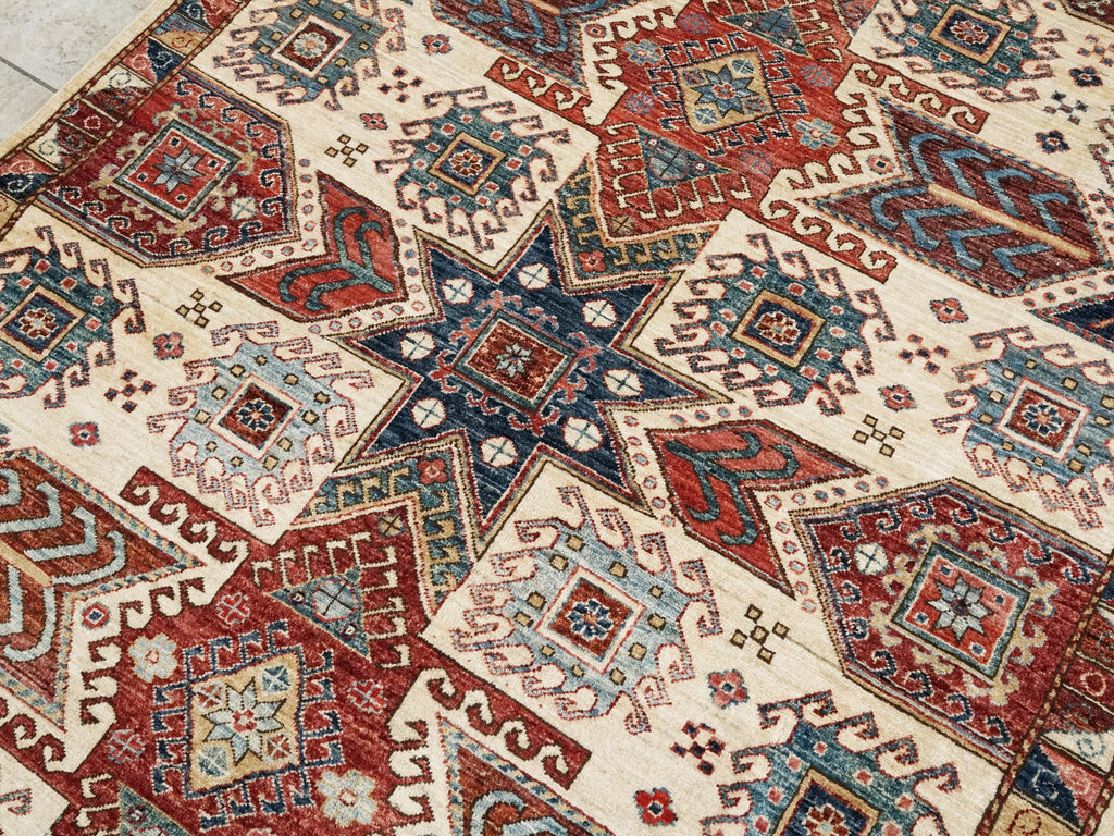 5x8 Ft Red & Beige Heriz Rug - Geometric Oriental Rug