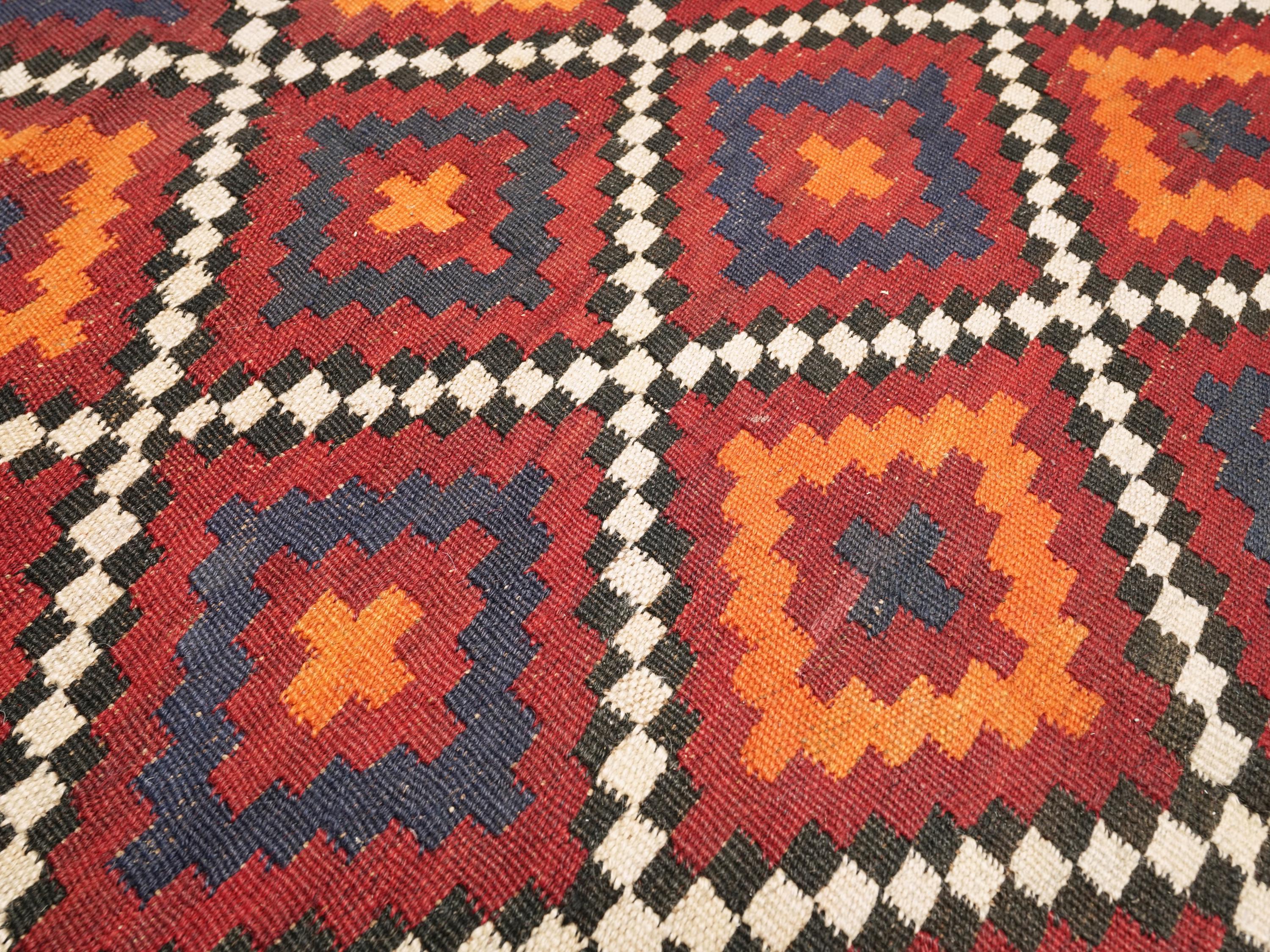 9x14 Ft Vintage Maimana Kilim Rug - Traditional Red Flat Weave