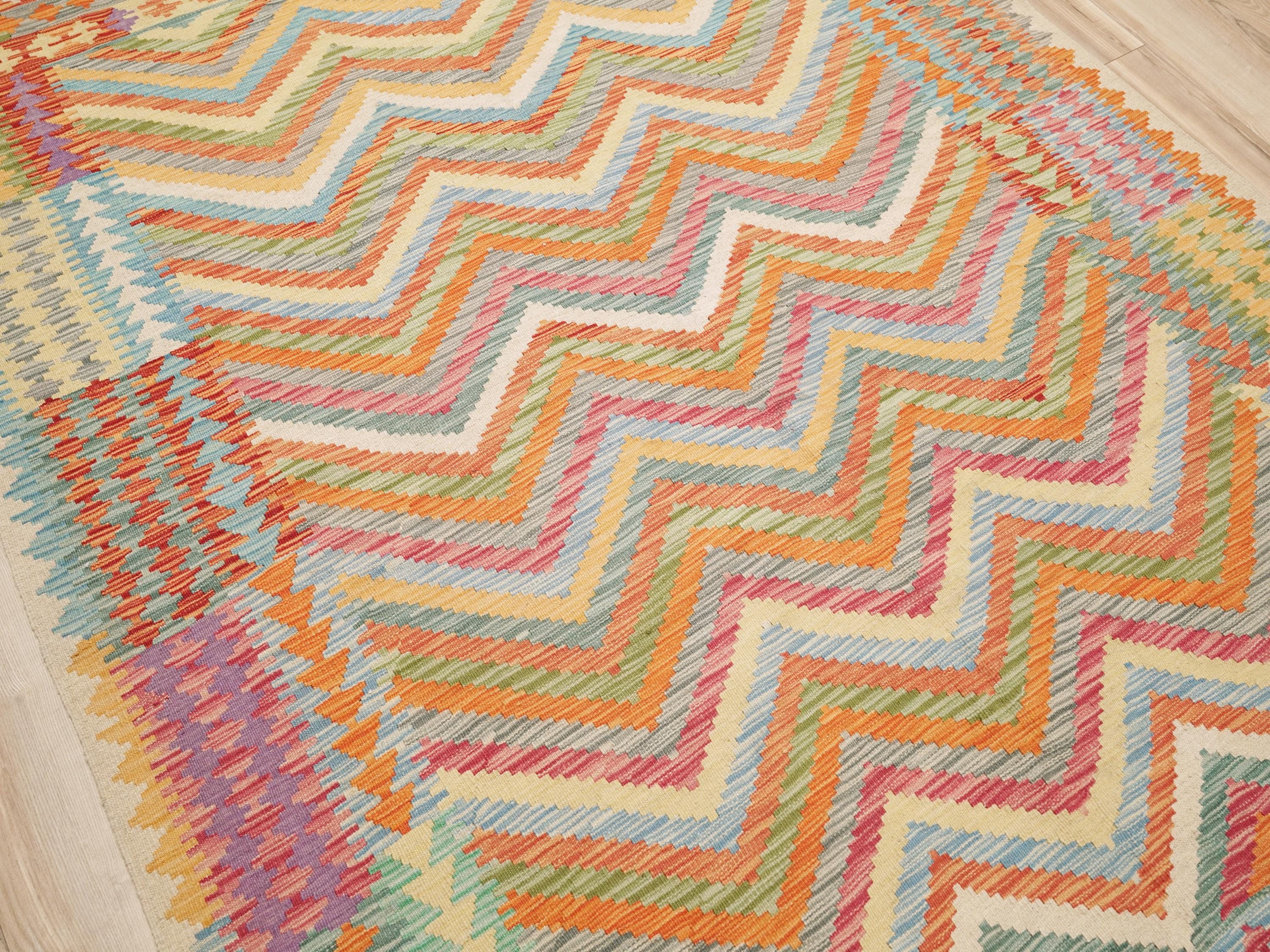 6x8 Ft Colorful Kilim Rug - Traditional Afghan Flatweave