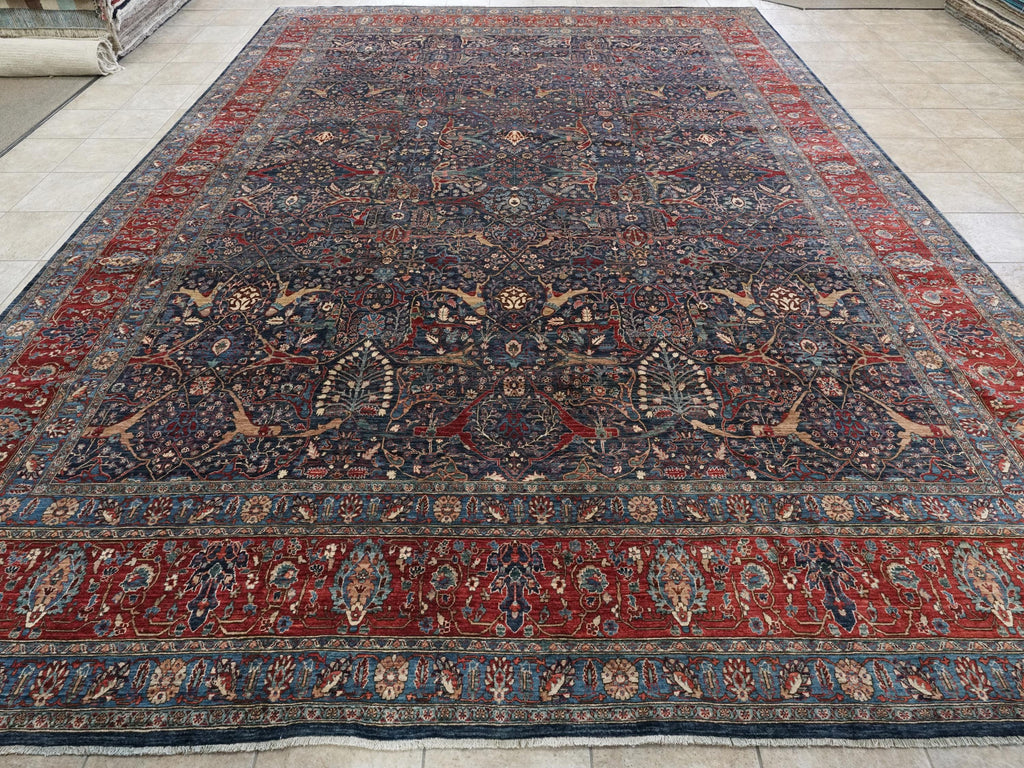 12x15 Afghan Serapi Rug - Hand Knotted Wool - Blue Oriental Design
