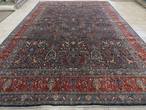 12x15 Afghan Serapi Rug - Hand Knotted Wool - Blue Oriental Design