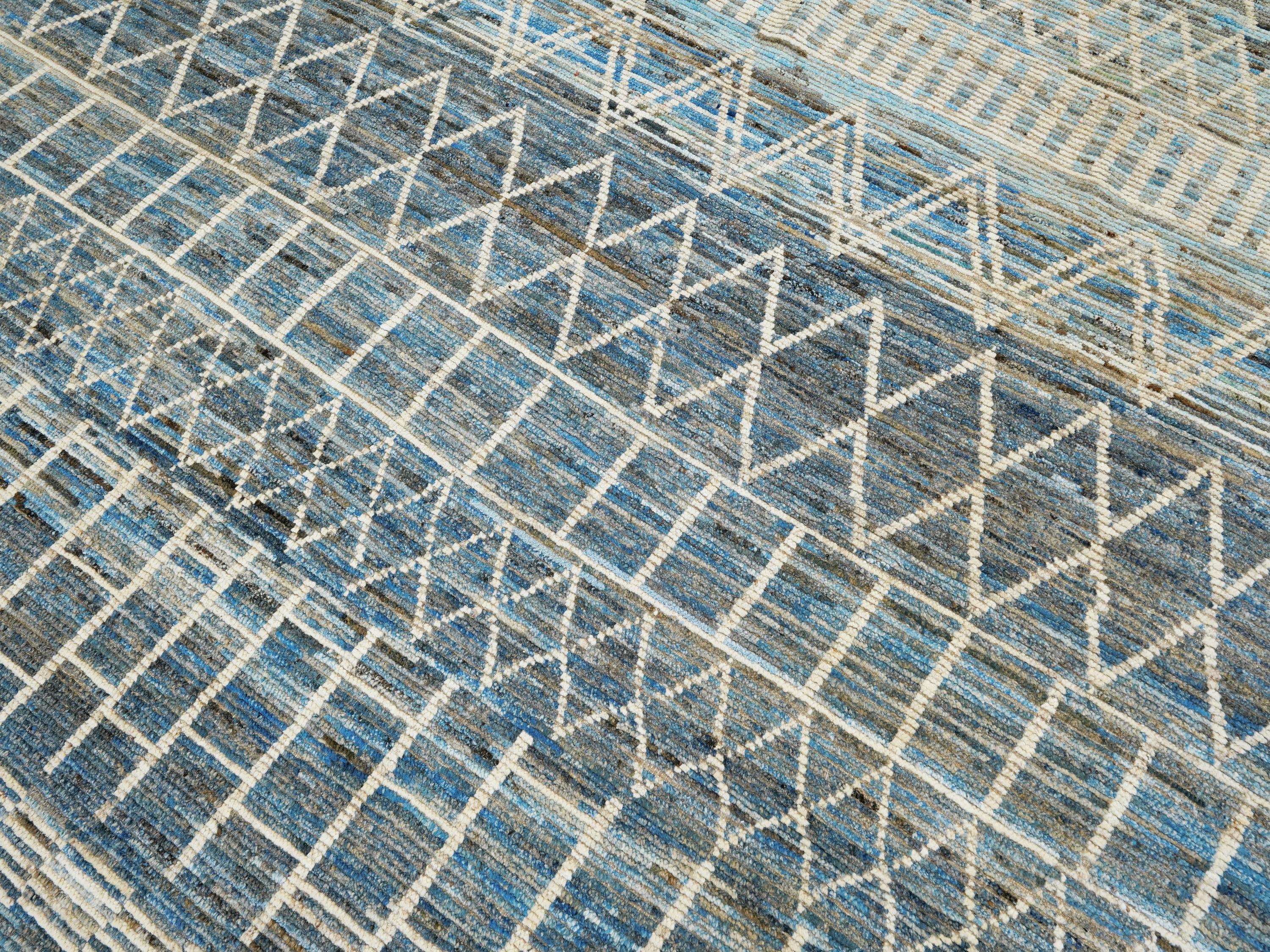 8x10 Ft Blue & White Moroccan Rug - Hand Knotted Wool Area Rug