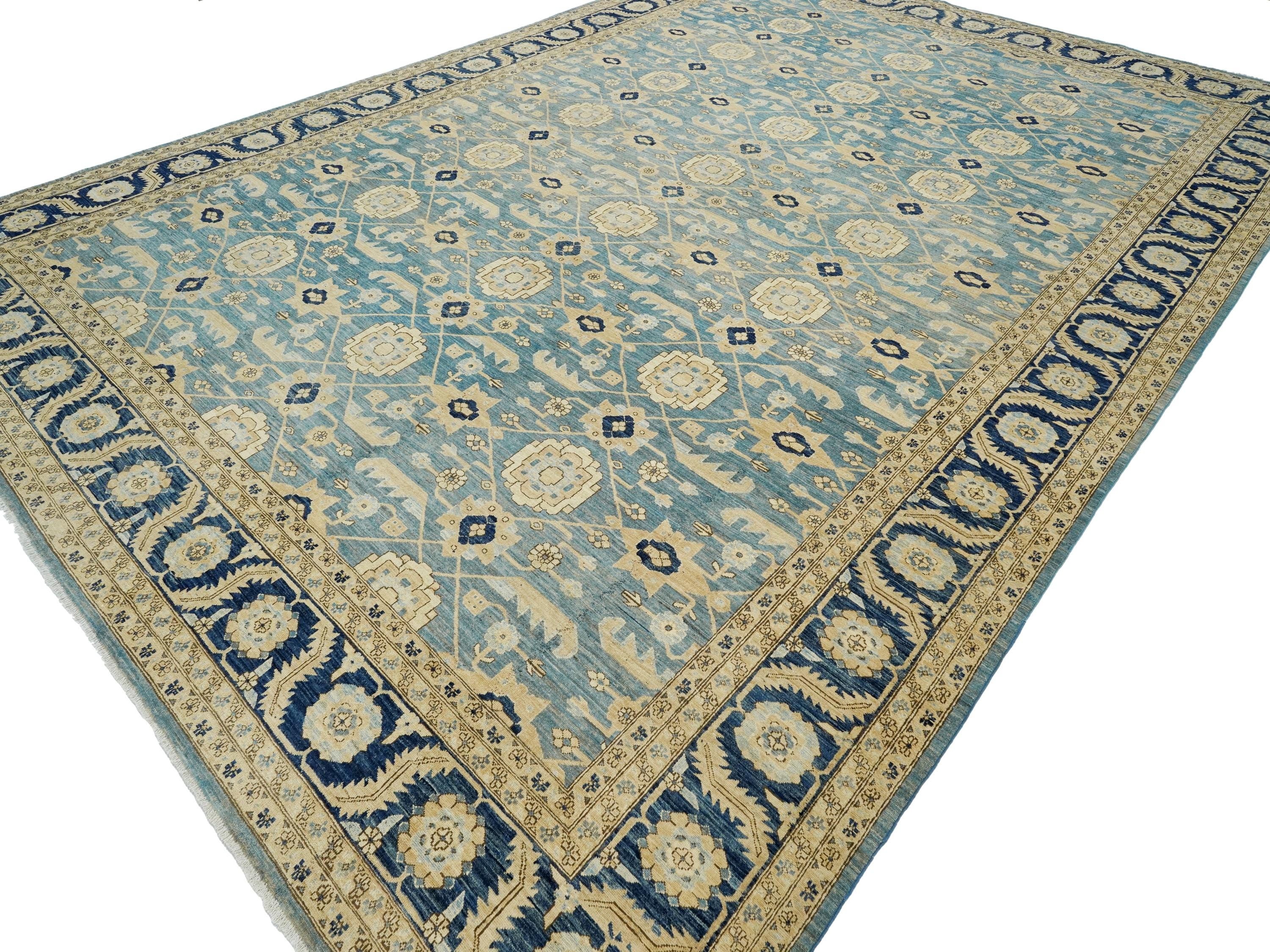 12x17 Ft Blue Serapi Rug - Afghan Antique Rug - Persian Design