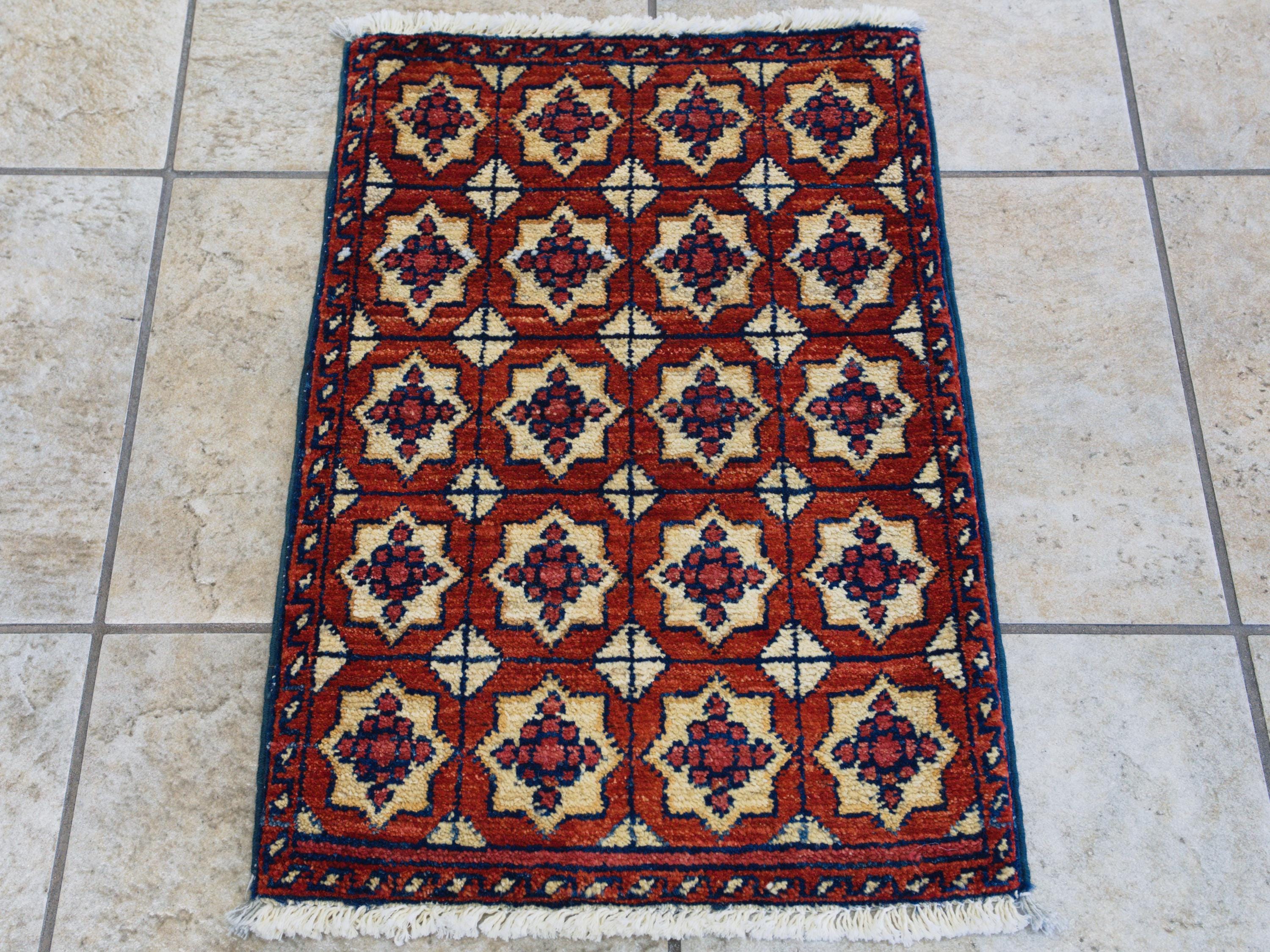 1x2 Ft Red Ersari Rug - Wool Accent Rug