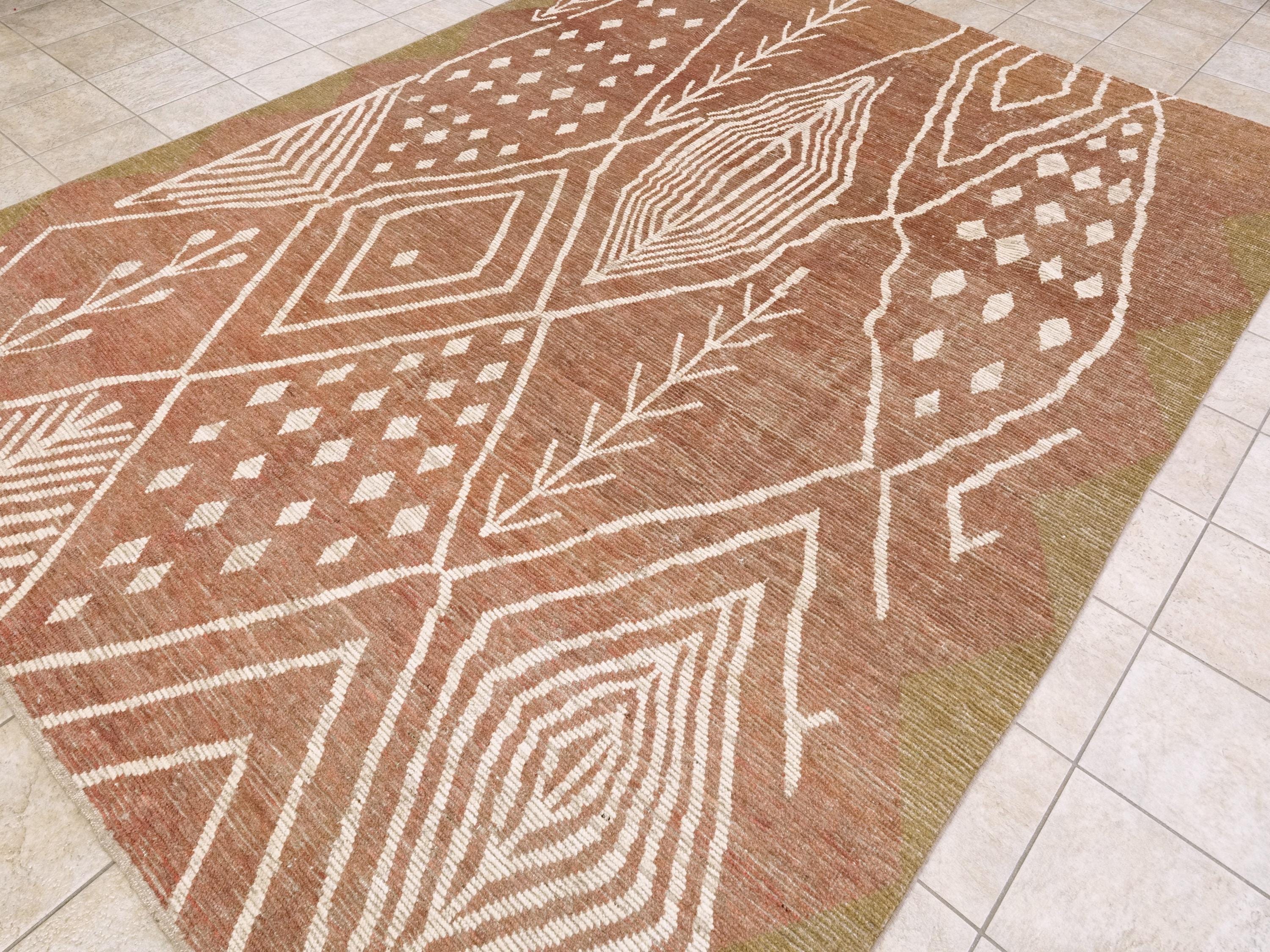9x12 Ft Red Moroccan Rug - Hand Knotted Area Rug - Tribal Design