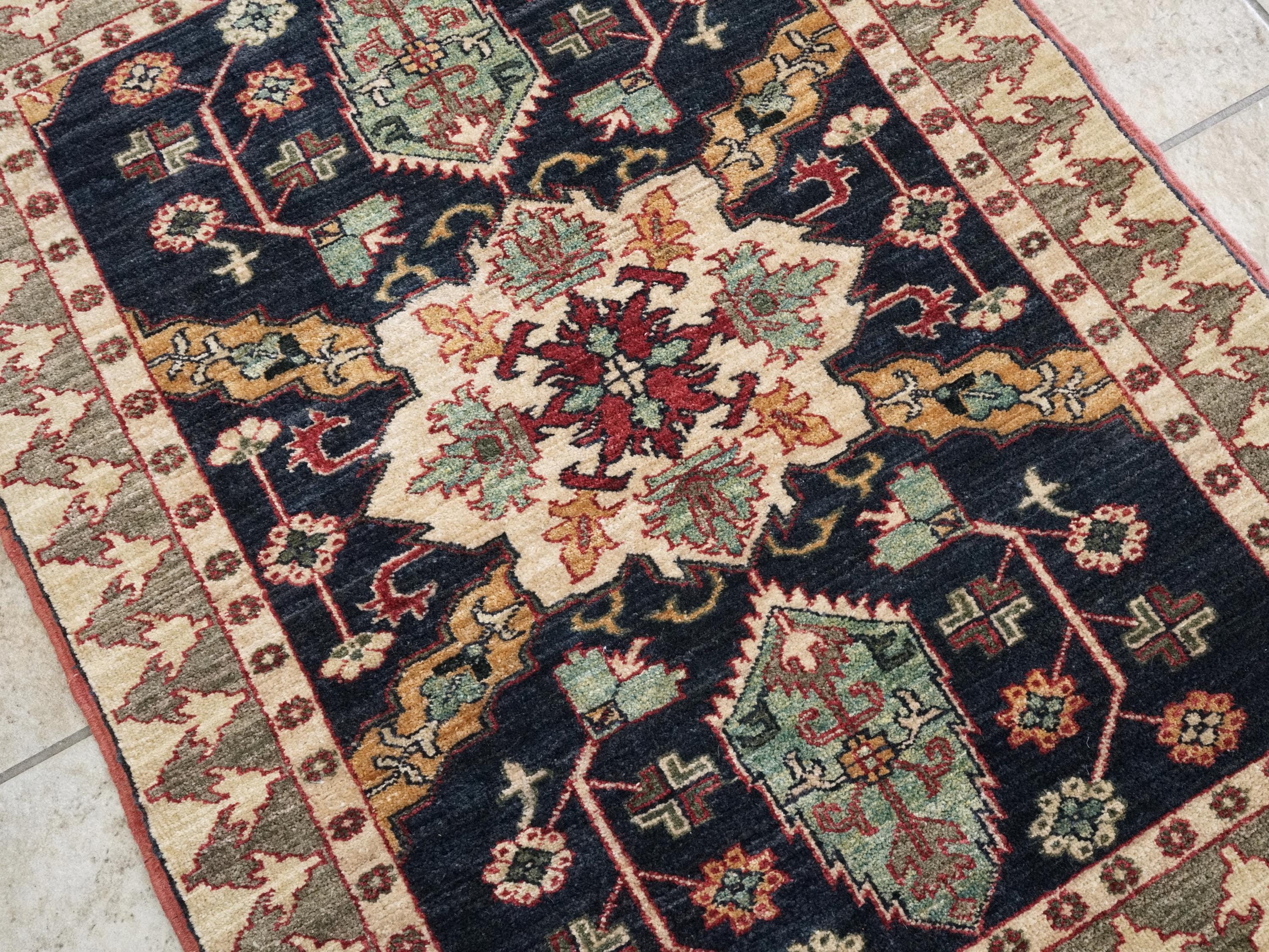 2x3 Ft Hand Knotted Dark Blue Bidjar Rug - Persian Accent Rug