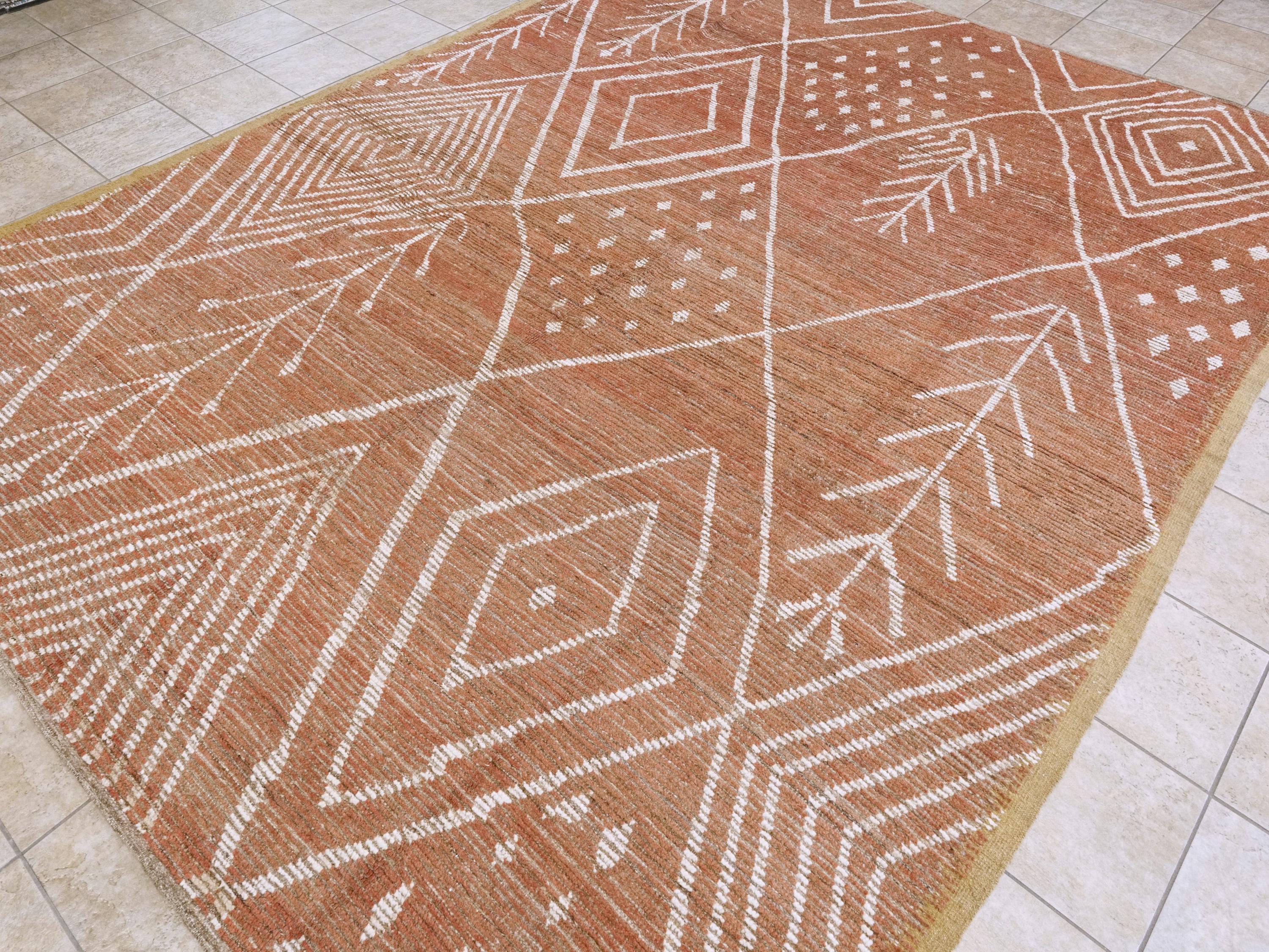 9x12 Ft Red Moroccan Rug - Hand Knotted Area Rug - Tribal Design