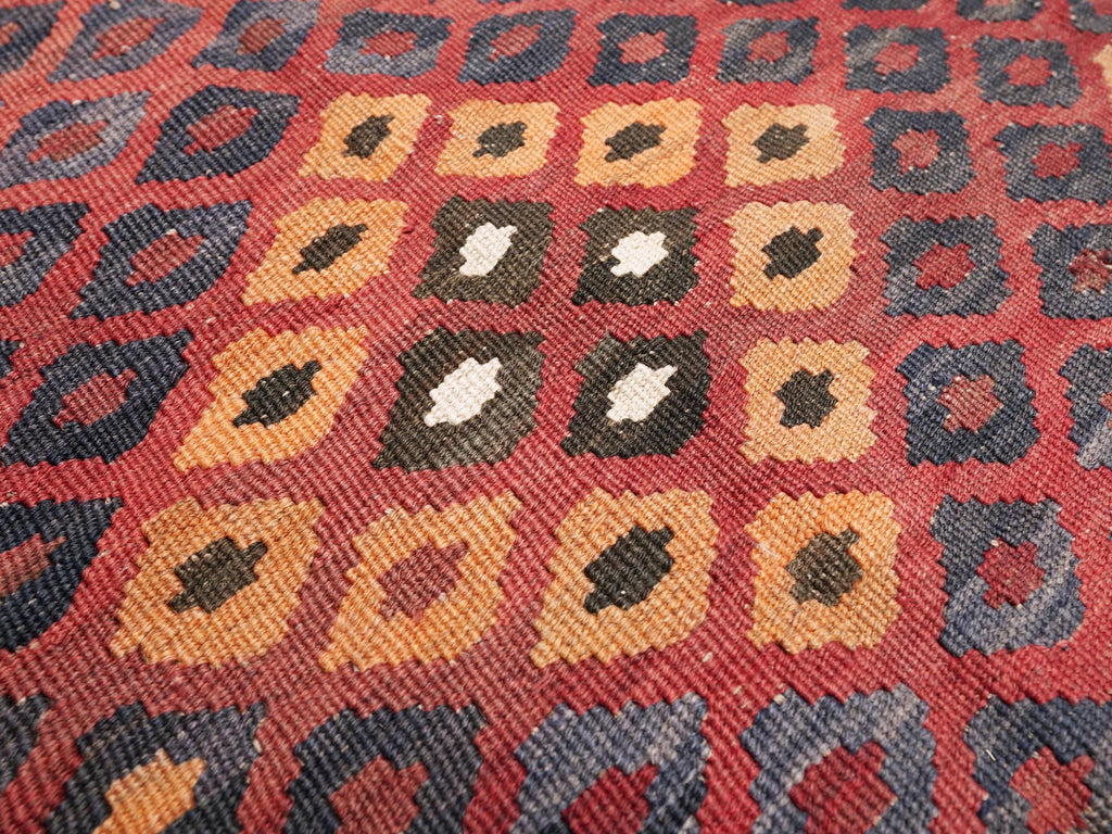 9x14 Ft Burgundy Maimana Kilim Rug - Vintage Flat Weave - Tribal Design