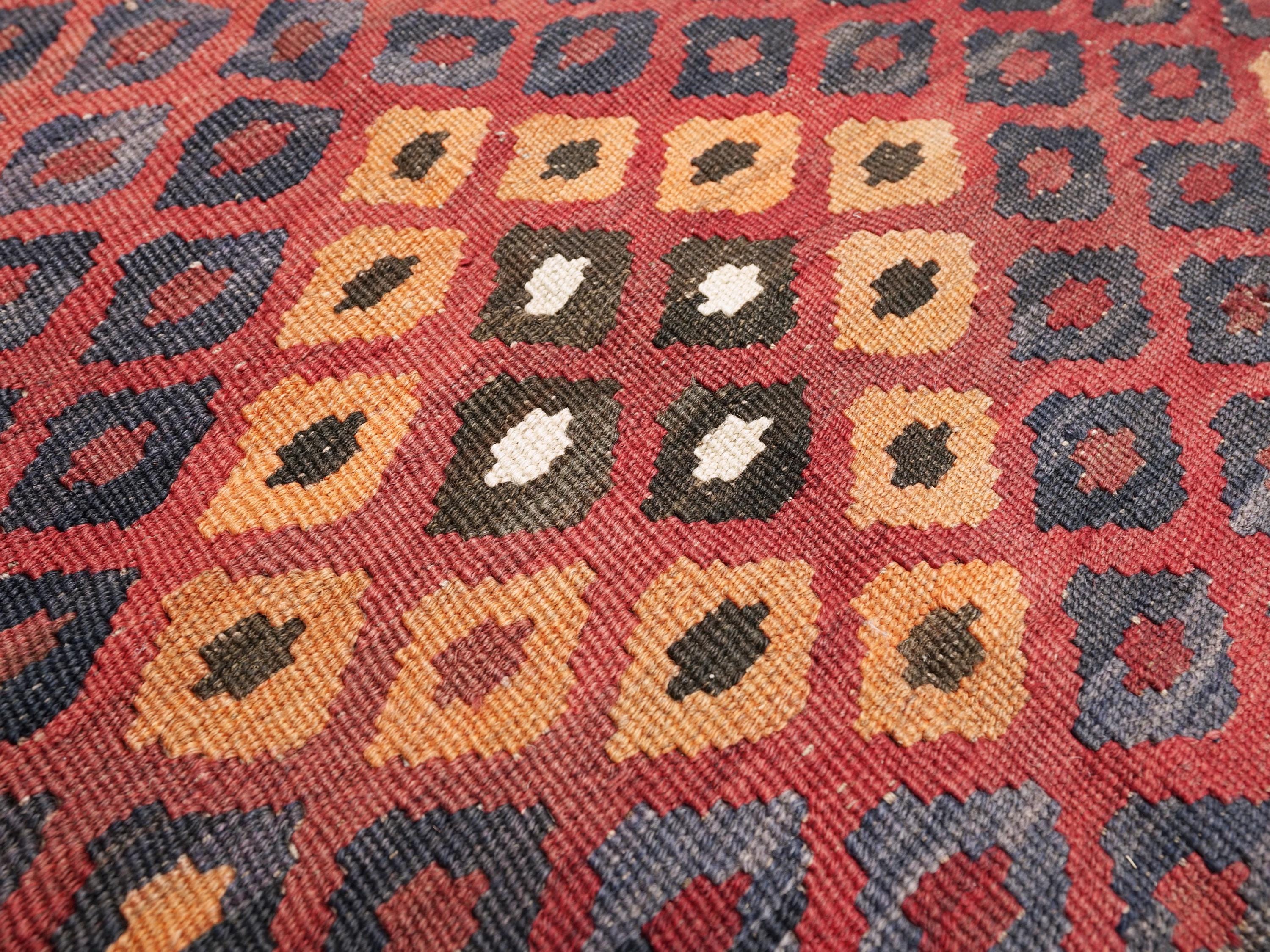 9x14 Ft Burgundy Maimana Kilim Rug - Vintage Flat Weave - Tribal Design