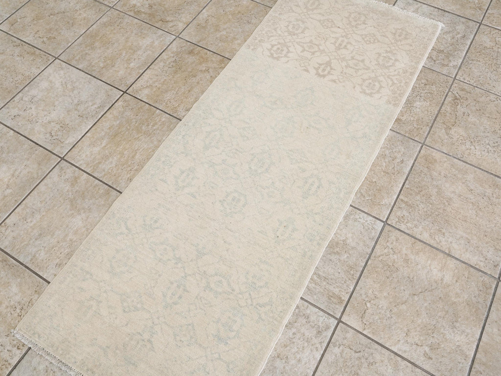 2x6 Ft Hand Knotted Beige Heriz Rug - Afghan Wool Runner