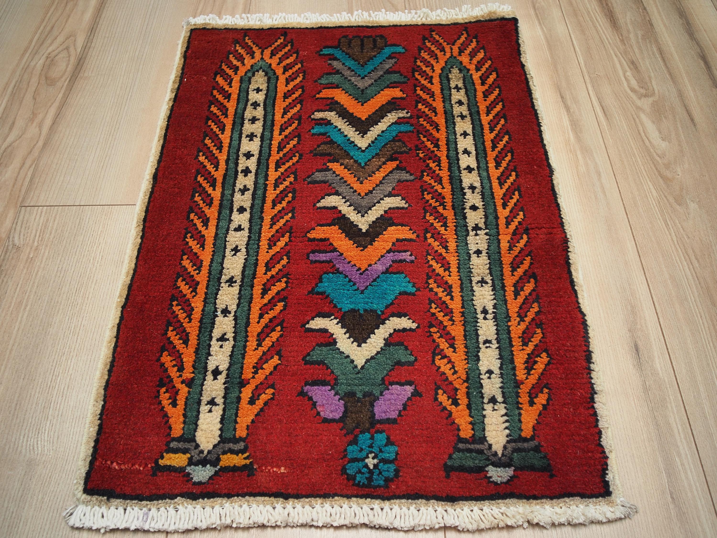 1x2 Ft Red Gabbeh Rug - Hand Knotted Floral Accent Rug