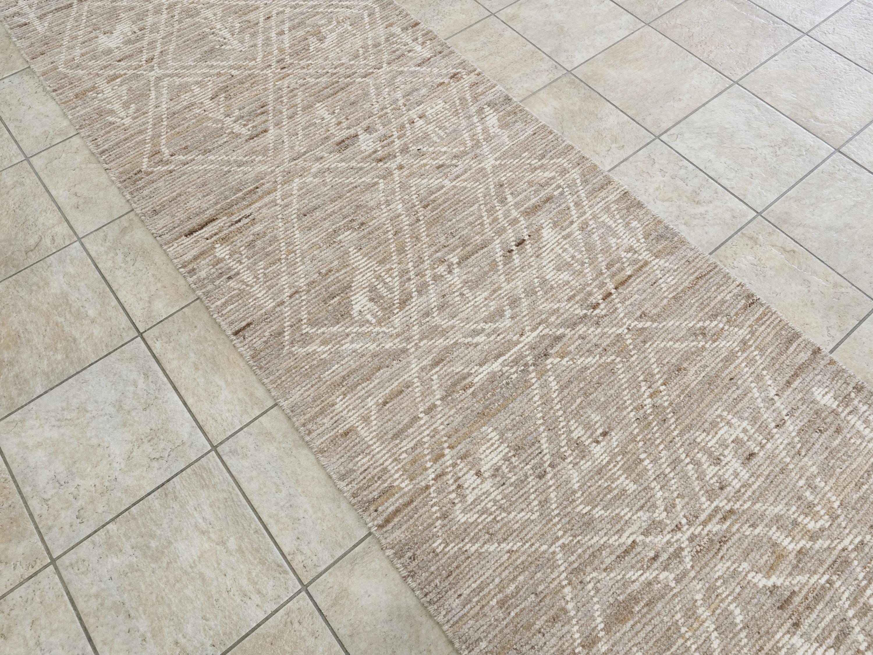 19 Ft Hand Knotted Afghan Runner Rug - Light Brown Wool Rug - Tribal Design