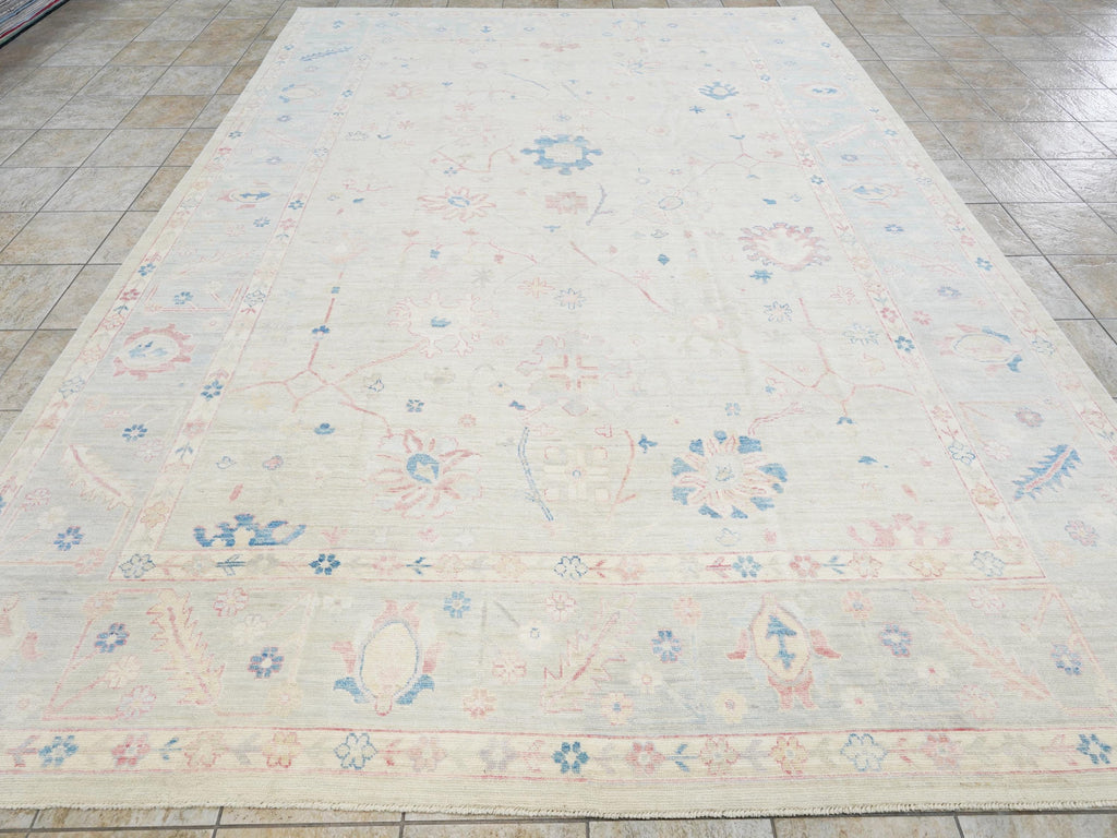10x14 Ft Muted Oushak Rug - Hand Knotted Afghan Rug - Turkish Floral Design