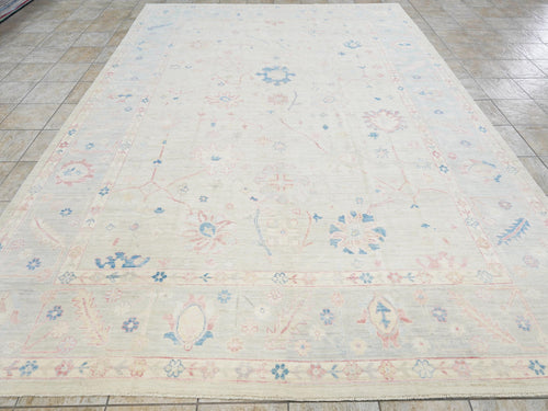 10x14 Ft Muted Oushak Rug - Hand Knotted Afghan Rug - Turkish Floral Design