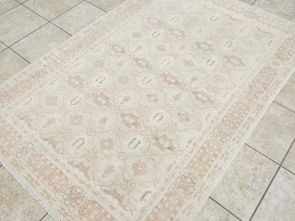4x6 Ft Beige Heriz Rug - Handmade Vintage Oriental Rug