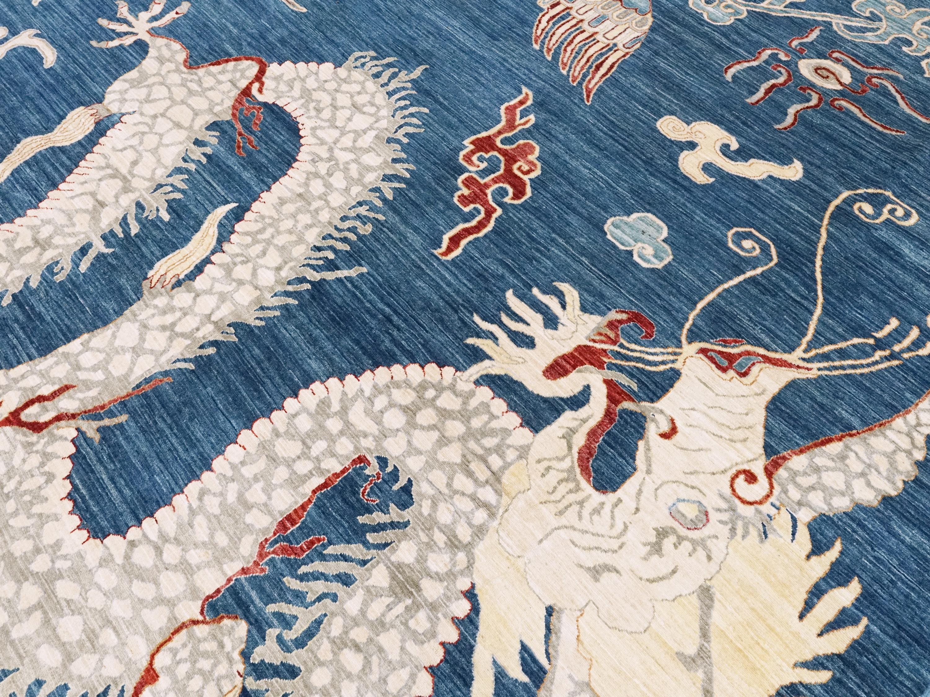 8x10 Ft Blue Dragon Rug - Afghan Oriental Area Rug