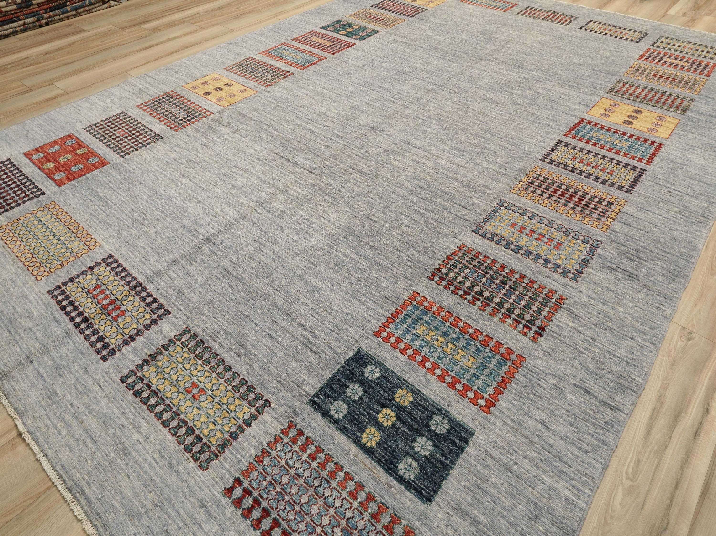 9x14 Ft Gray Gabbeh Rug - Hand Knotted Afghan Area Rug