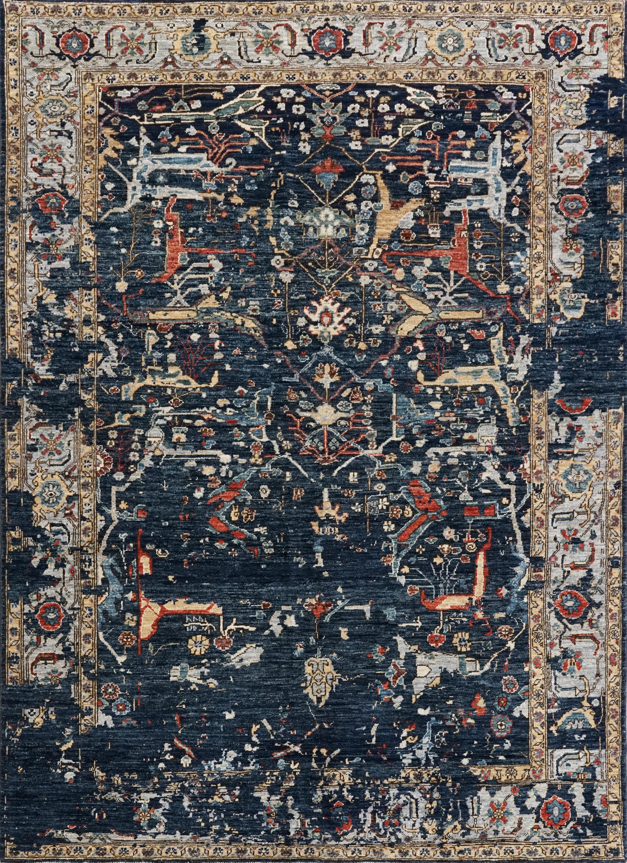 6x9 Ft Blue Serapi Rug - Hand Knotted Afghan Area Rug