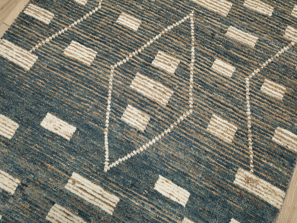 10 Ft Blue Moroccan Runner Rug - Afghan Handmade Wool Rug