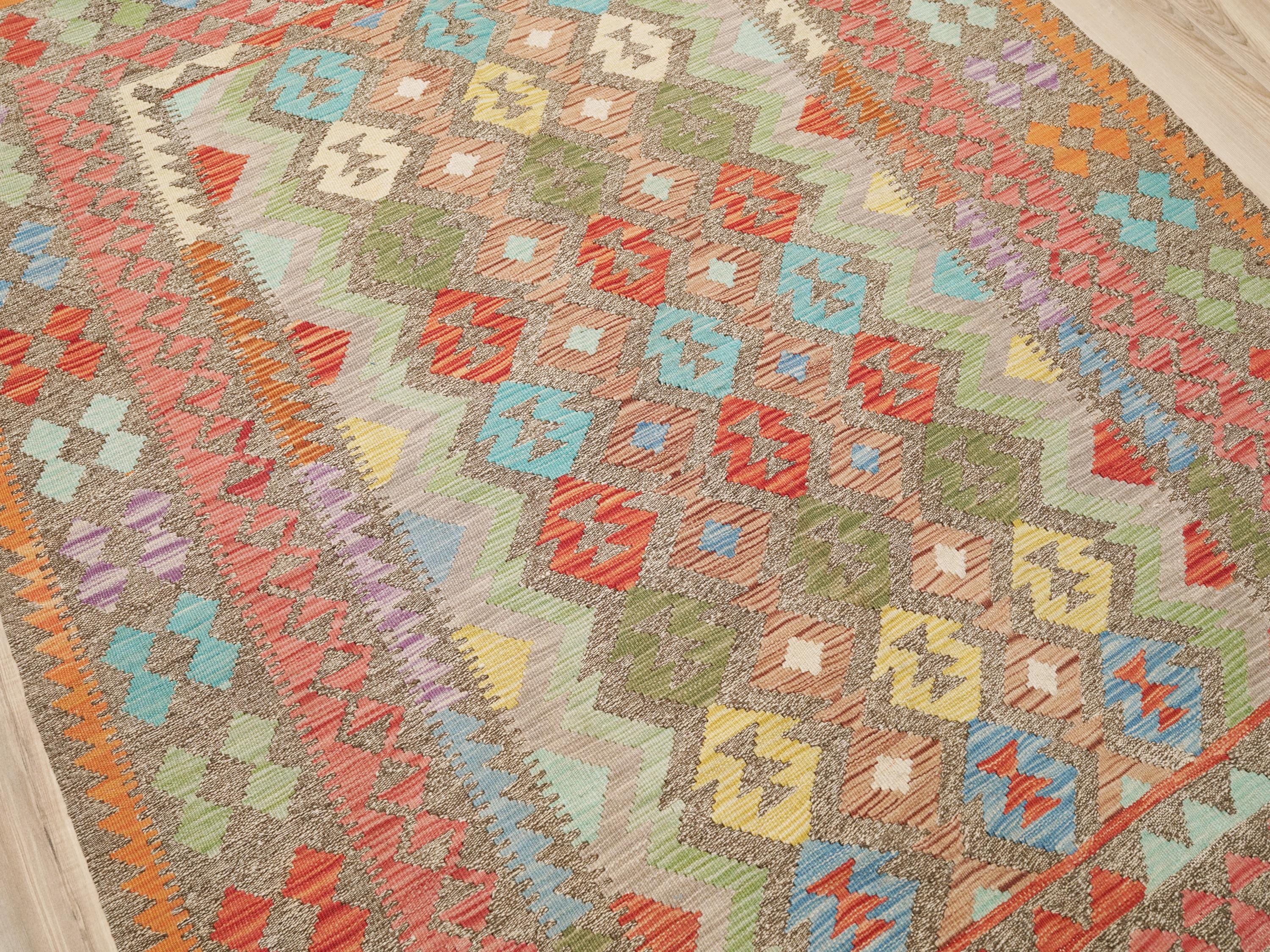 6x8 Ft Red Wool Kilim Rug - Traditional Afghan Rug