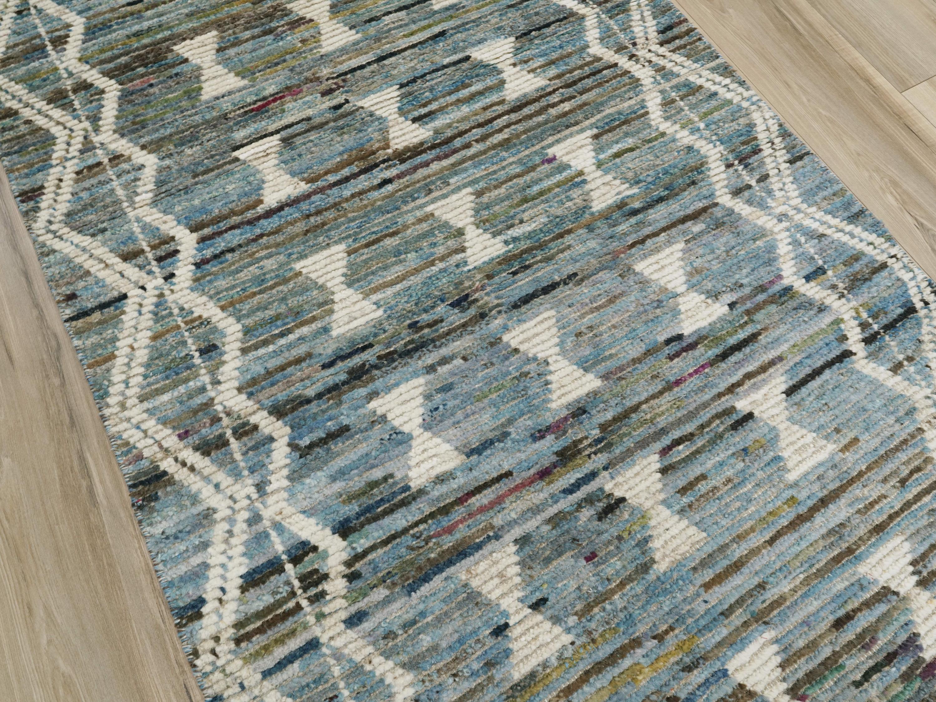 3x5 Ft Blue Moroccan Rug - Hand Knotted Area Rug
