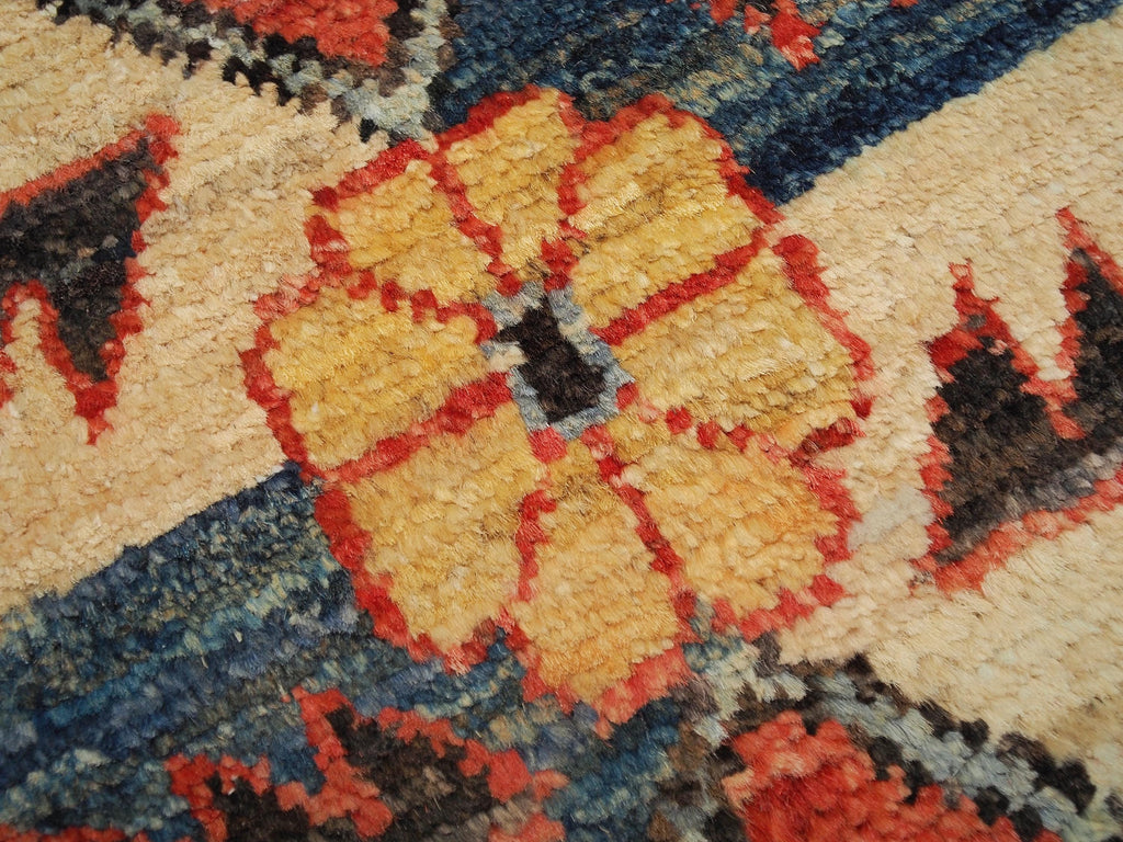 1x2 Ft Hand Knotted Heriz Rug - Beige & Blue Floral Accent Rug