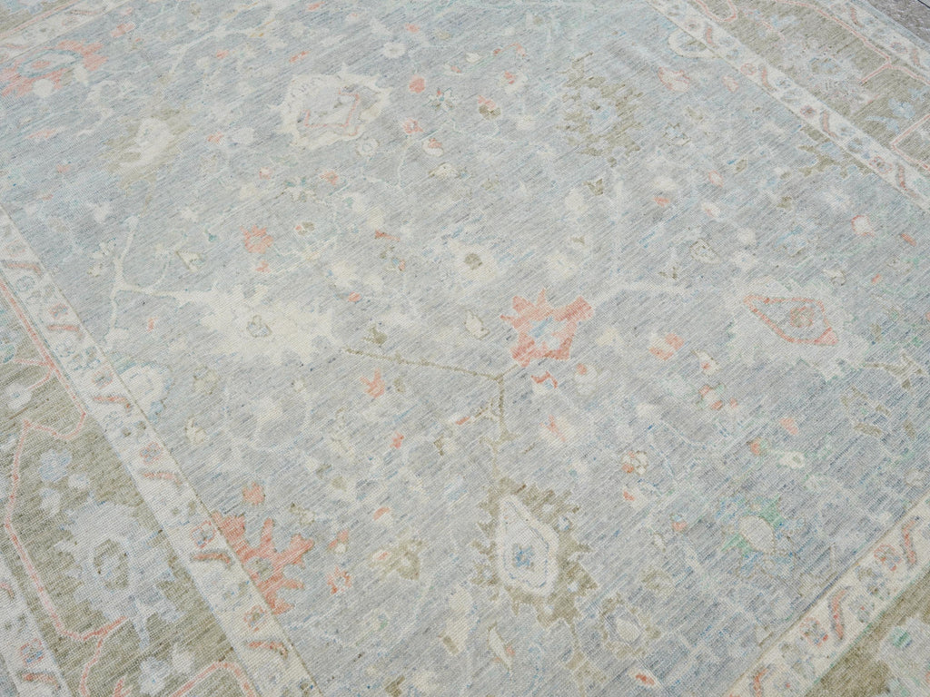 8x10 Ft Light Blue Oushak Rug - Hand Knotted Oriental Rug - Floral Design