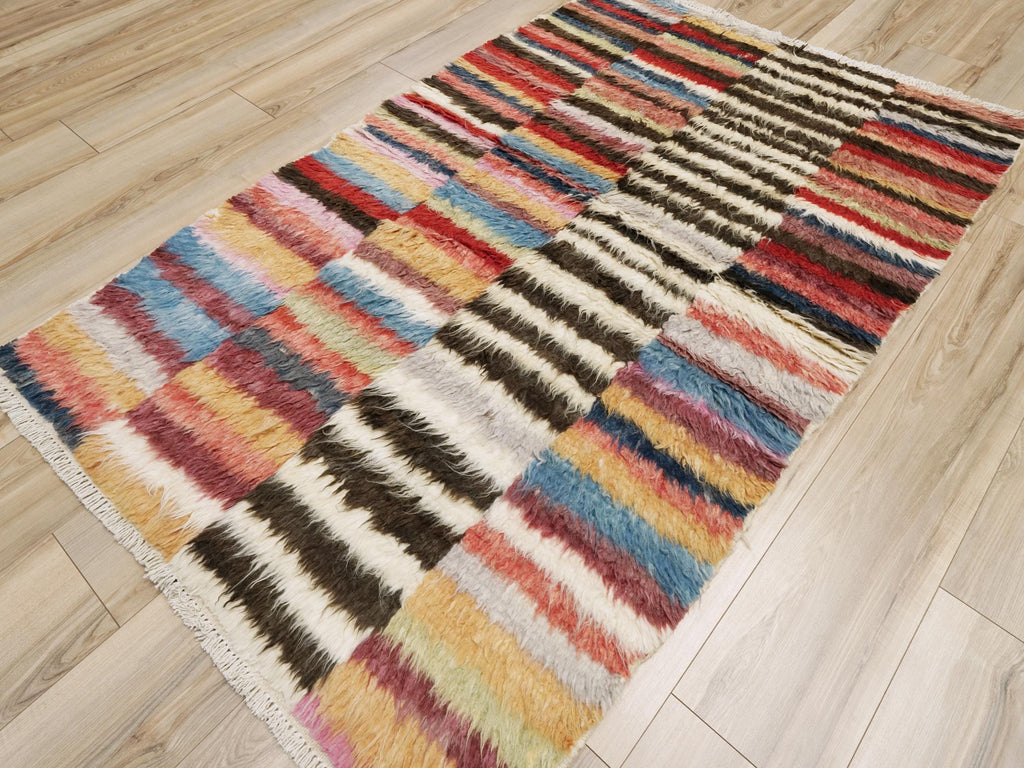 4x6 Ft Multicolor Moroccan Rug - Hand Knotted Shaggy Rug