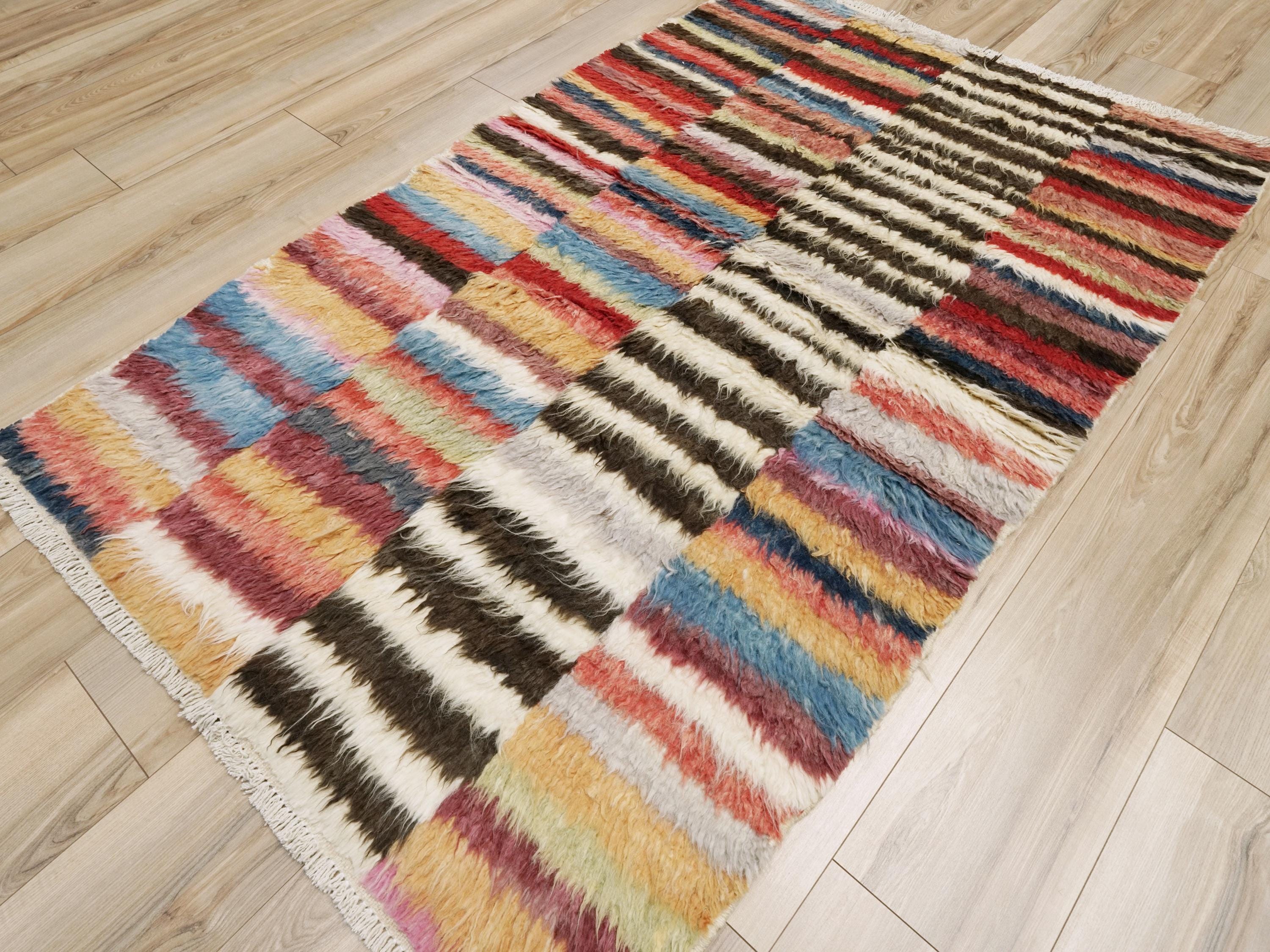 4x6 Ft Multicolor Moroccan Rug - Hand Knotted Shaggy Rug