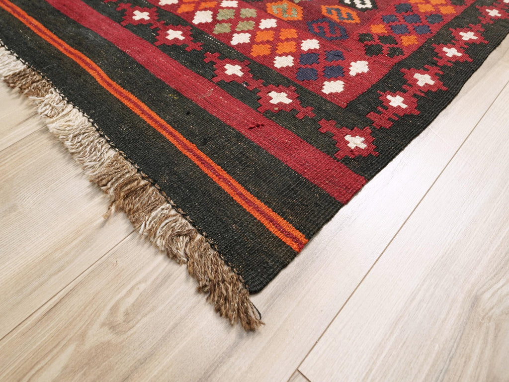 9x14 Ft Vintage Maimana Kilim Rug - Traditional Red Flat Weave