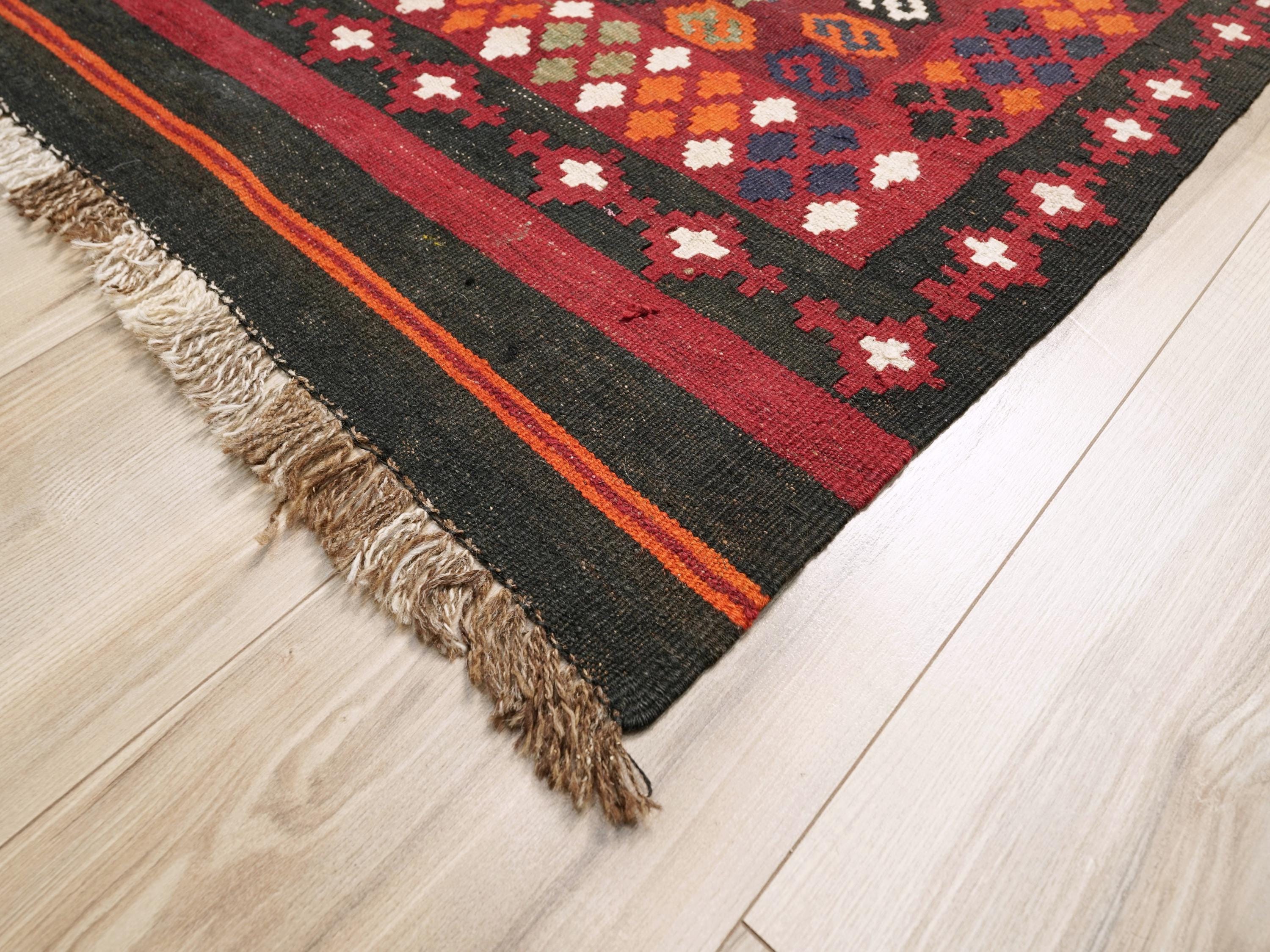 9x14 Ft Vintage Maimana Kilim Rug - Traditional Red Flat Weave