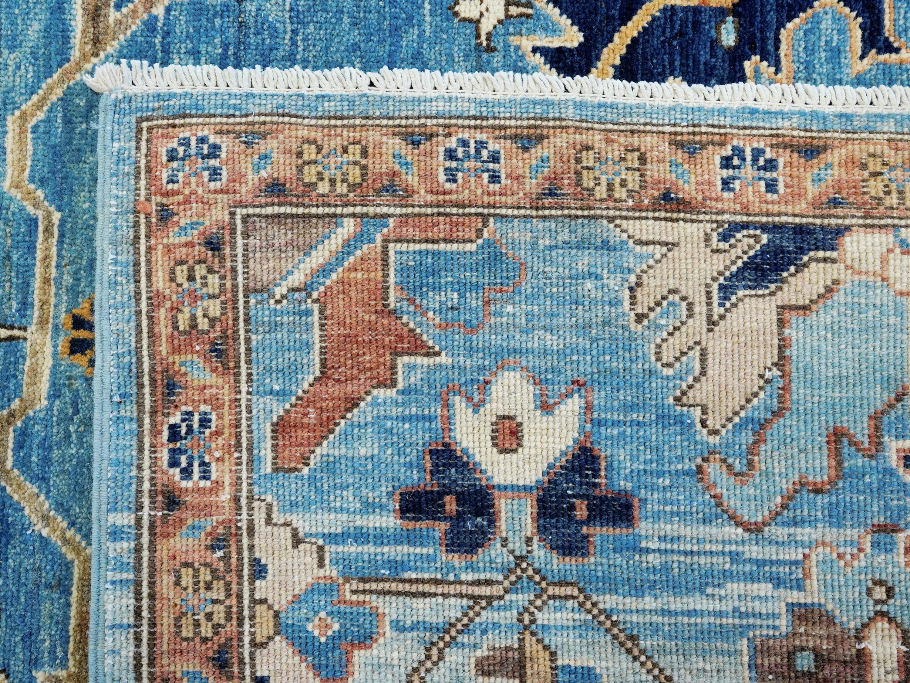 6x9 Ft Hand Knotted Serapi Rug - Blue Persian Antique Rug